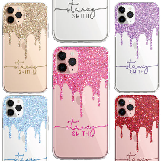 Personalised CLEAR Glitter Paint Candy Phone Cover Case For Samsung Galaxy S20+