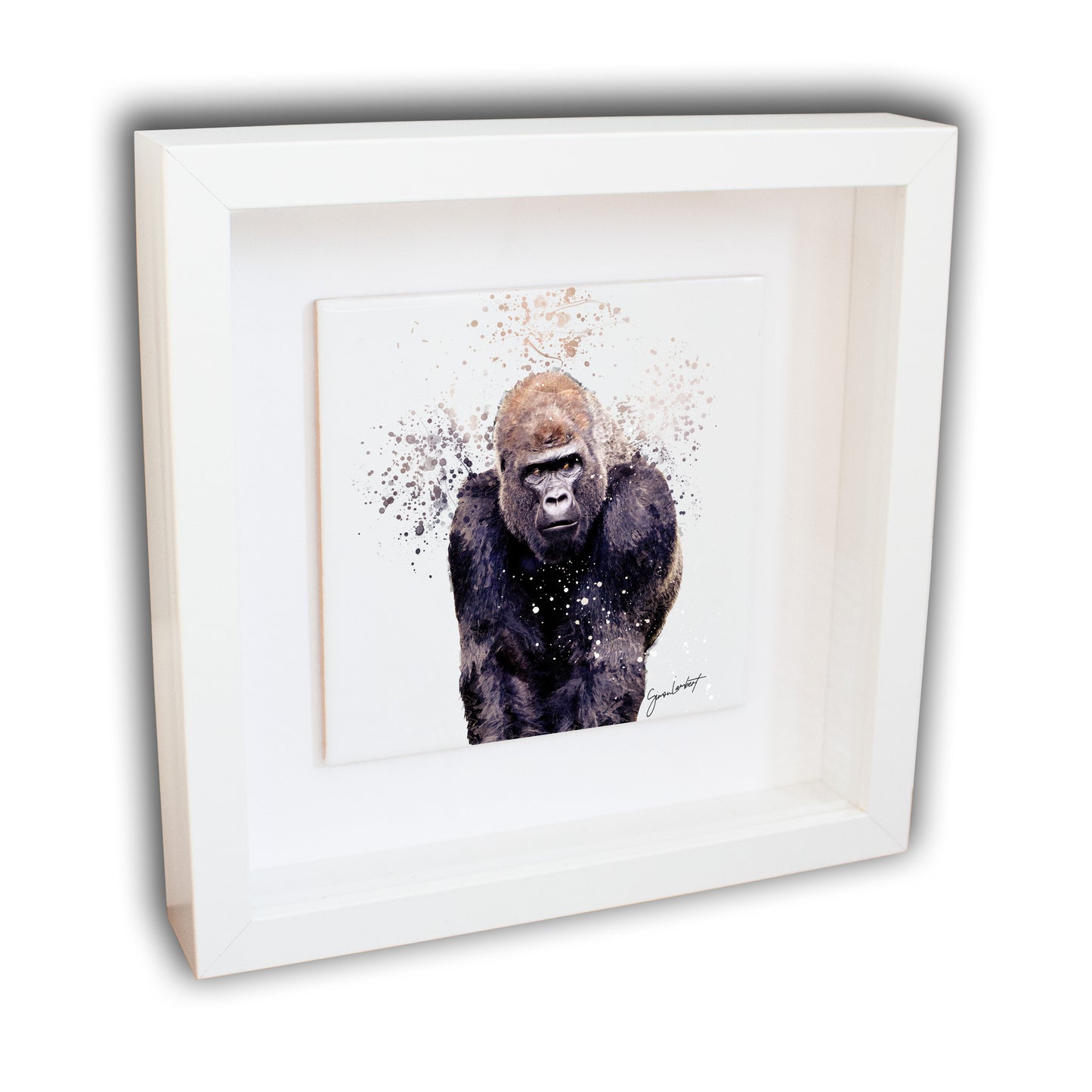 Gorilla Portrait Brush Splatter Style Artwork - Framed CERAMIC TILE Art