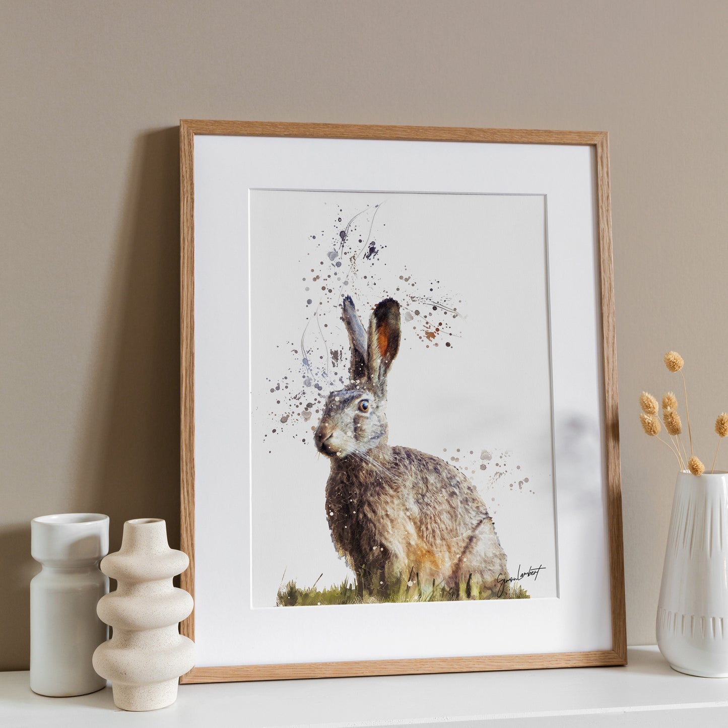 Hare Portrait Splatter Style Artwork Fine Art Print (Unframed)