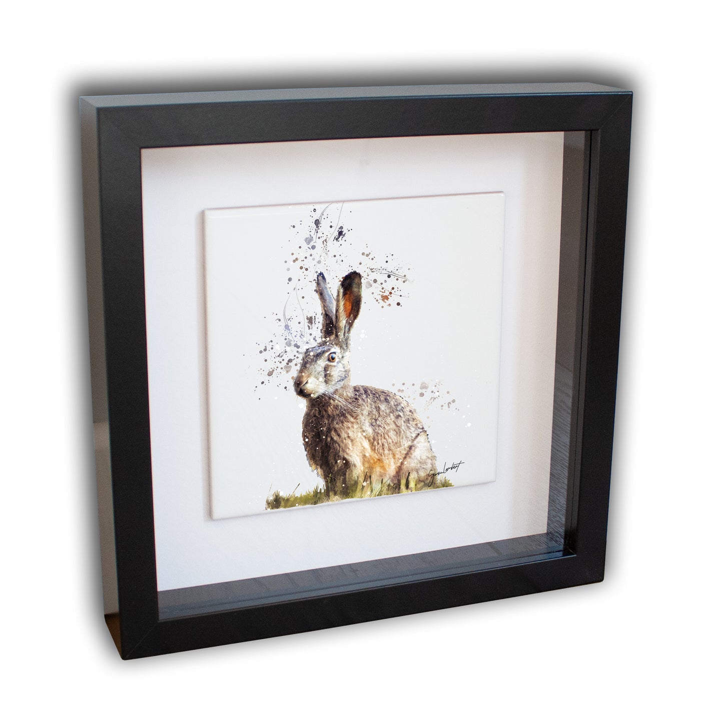 Hare Portrait Brush Splatter Style Artwork - Framed CERAMIC TILE Art