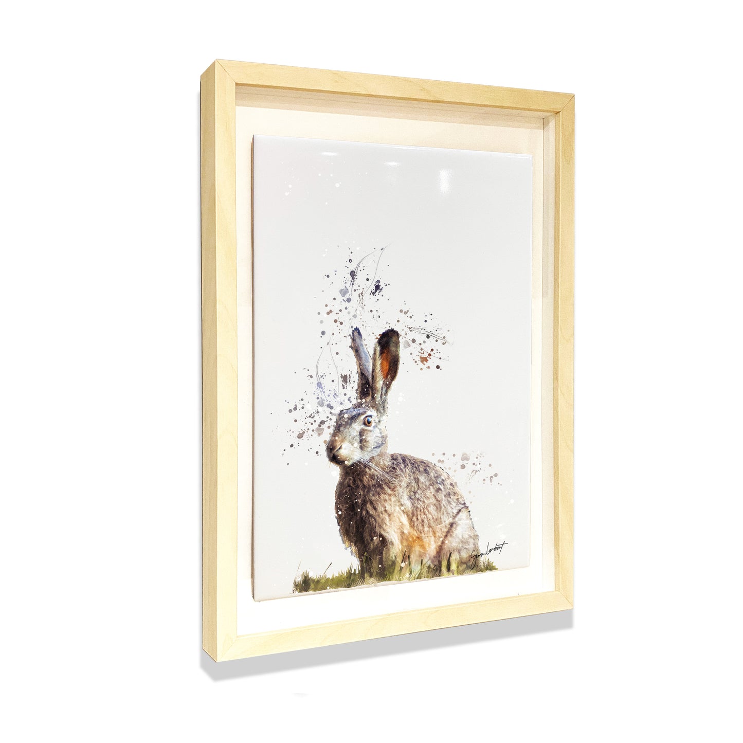 Hare Portrait Brush Splatter Style Artwork - Framed CERAMIC TILE Art
