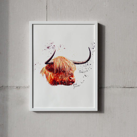 Highland Cow Portrait Splatter Style Artwork Fine Art Print (Unframed)