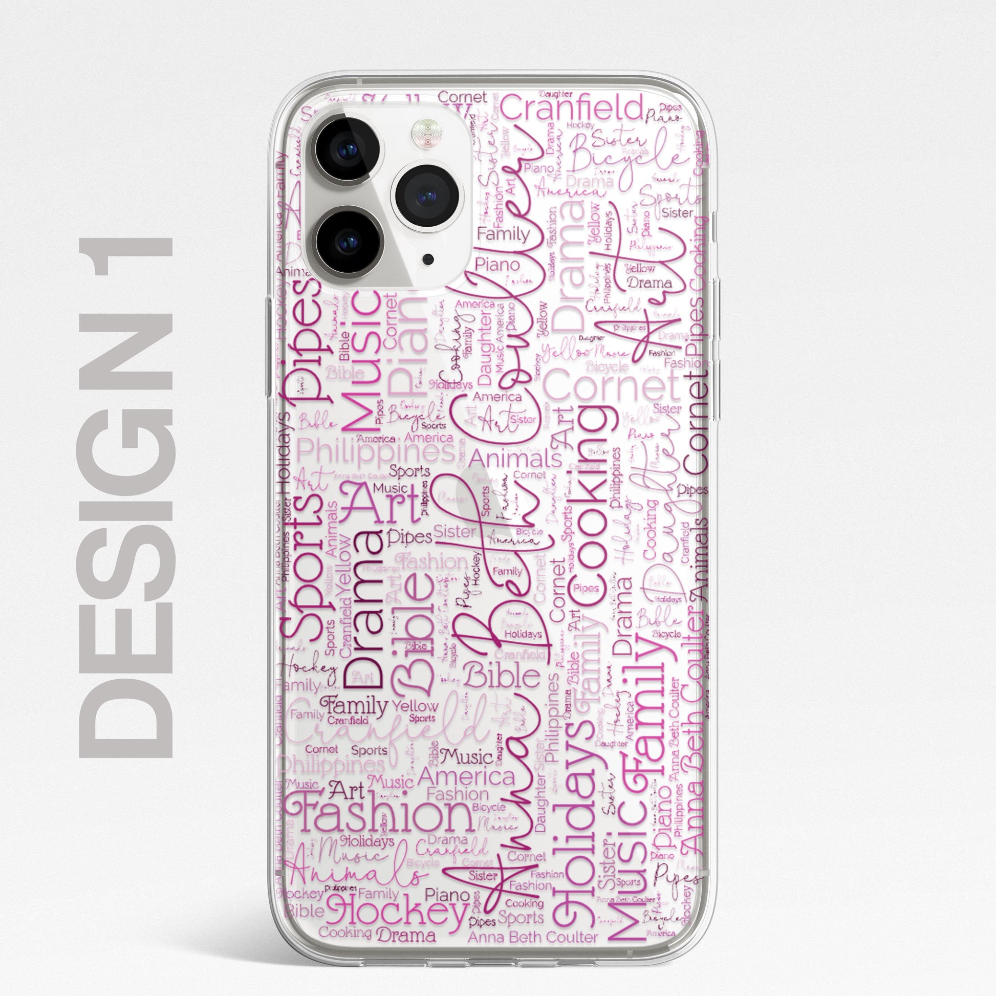 Personalised Word Art Script 3 Names Initials Custom Silicone CLEAR Phone Case Cover Custom iPhone 11 XR Max Plus Pro Samsung Galaxy Wordle