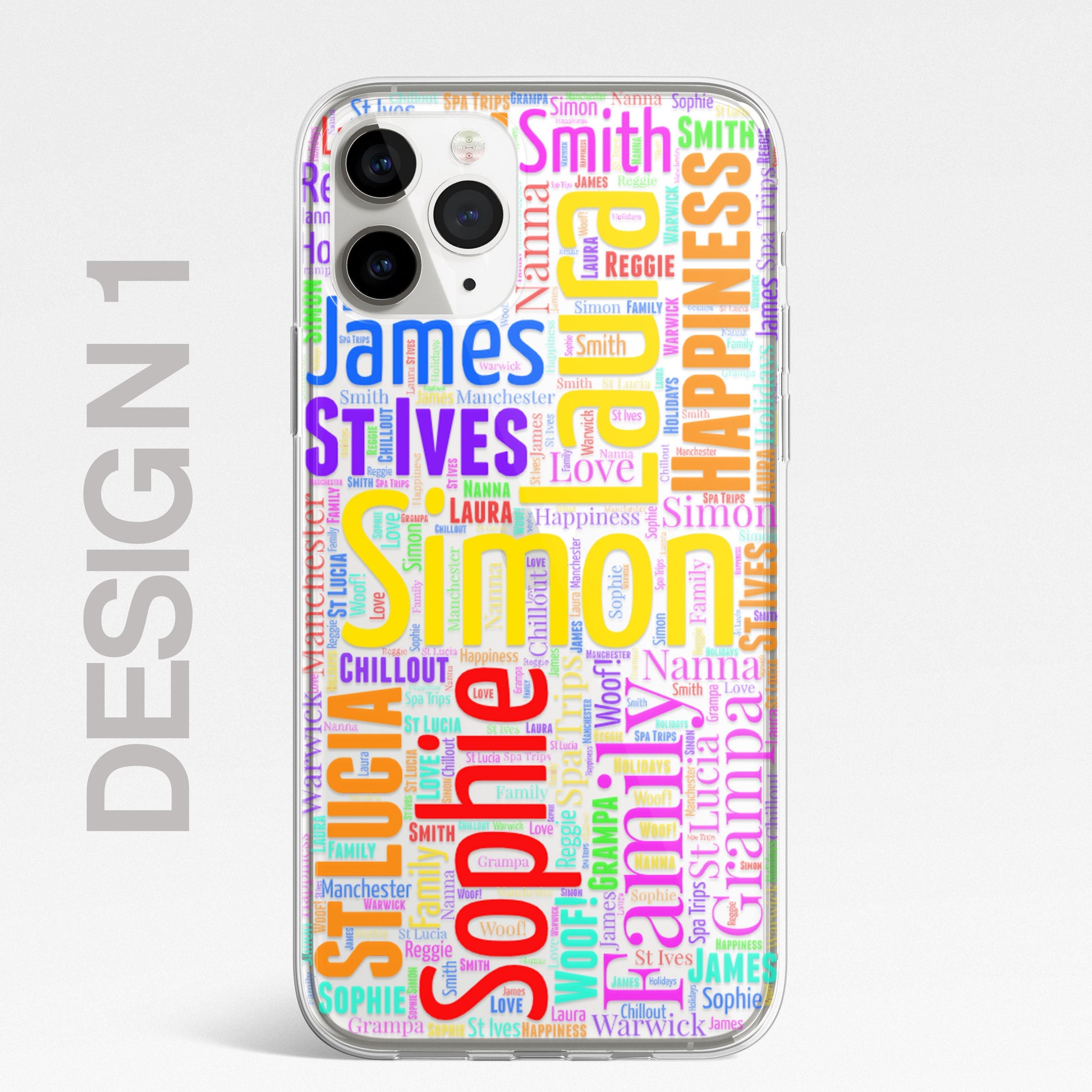 Personalised Word Art 2 Names Initials Custom Silicone CLEAR Phone Case Cover Family Custom iPhone 11 XR Max Plus Pro Samsung Galaxy Wordle
