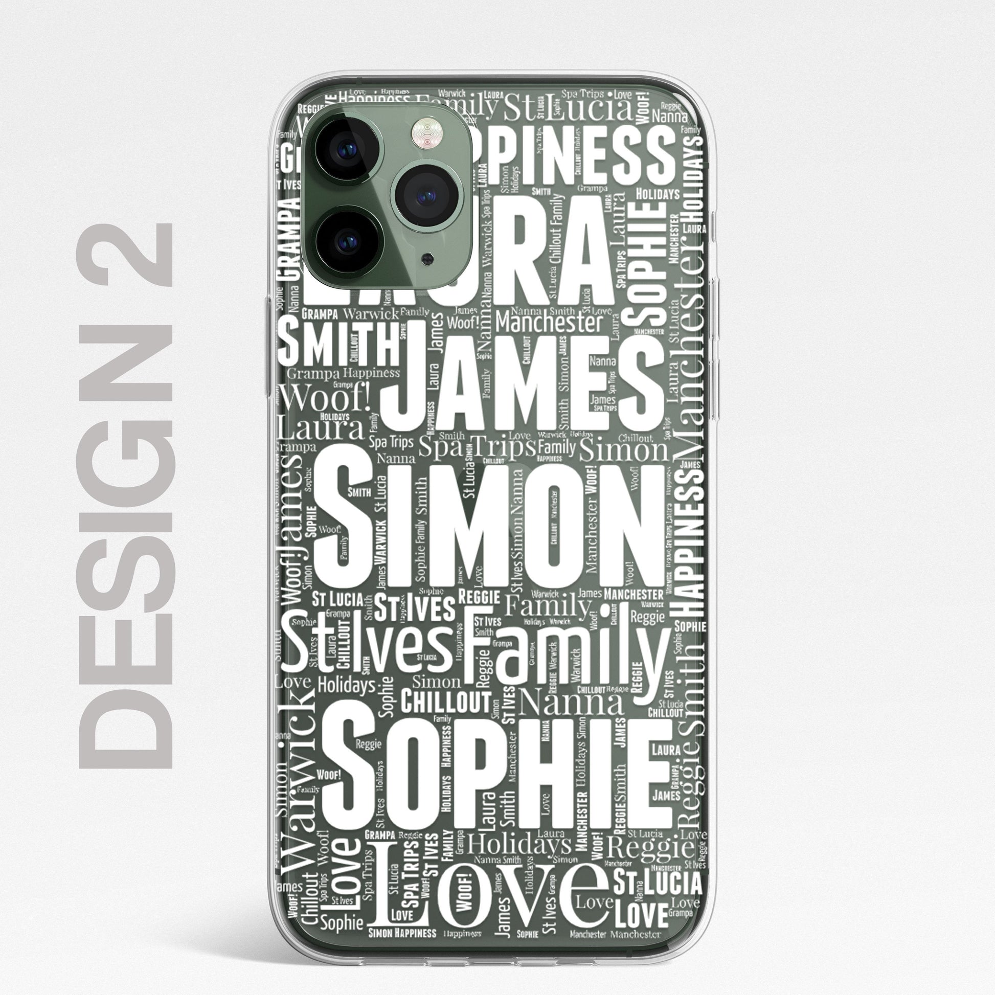 Personalised Word Art 2 Names Initials Custom Silicone CLEAR Phone Case Cover Family Custom iPhone 11 XR Max Plus Pro Samsung Galaxy Wordle