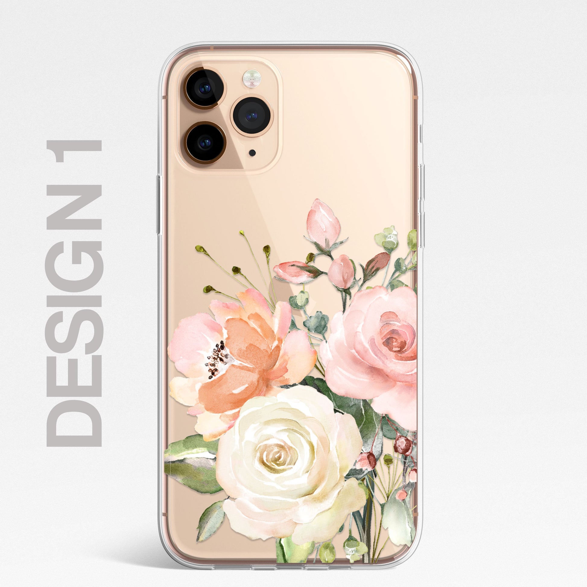 Silicone CLEAR Phone Case Cover Pretty Floral Flowers English Roses Vintage Carnations Gold iPhone 11 12 XR Max Plus Pro Samsung Galaxy