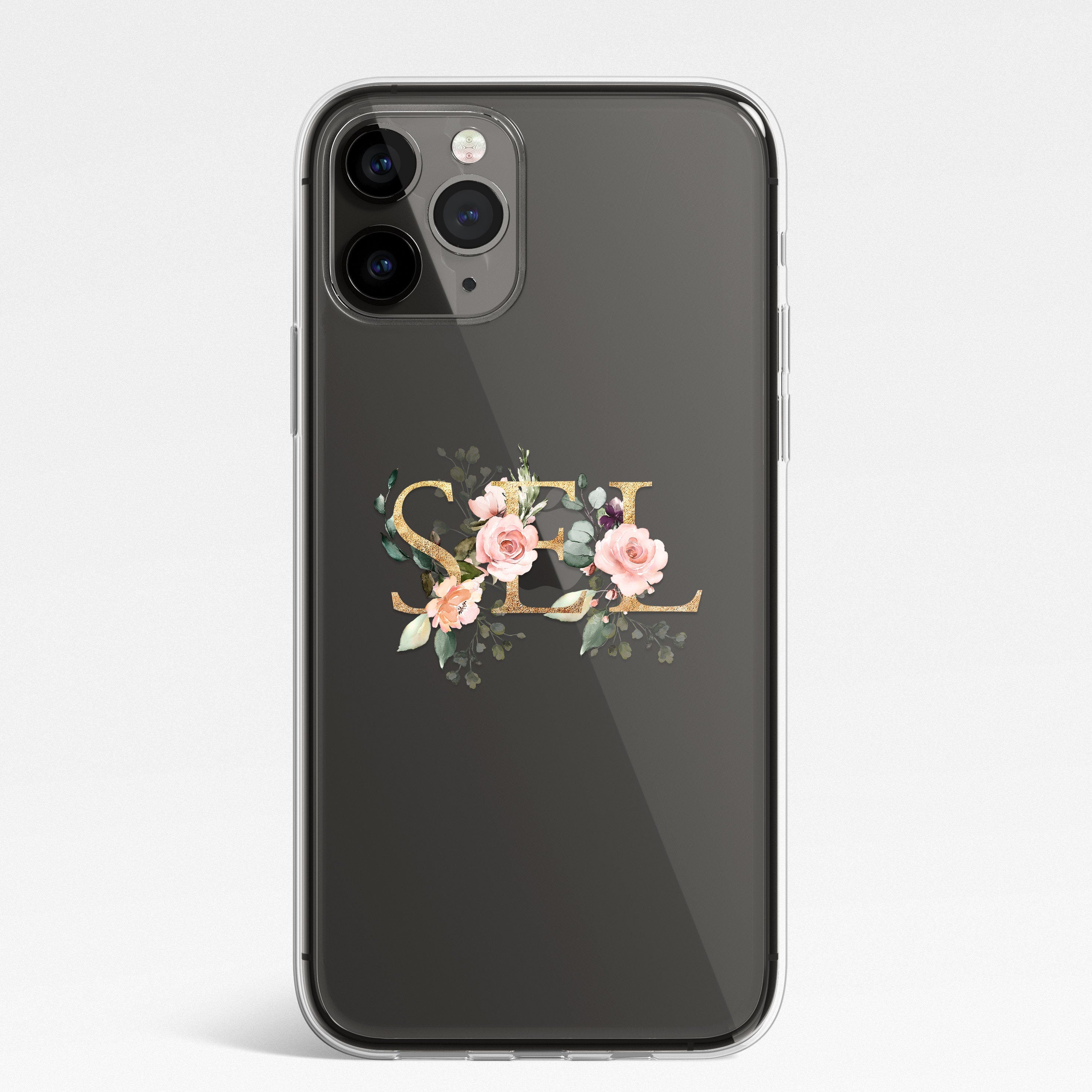 Personalised Floral Monogram Custom CLEAR Phone Case Cover for