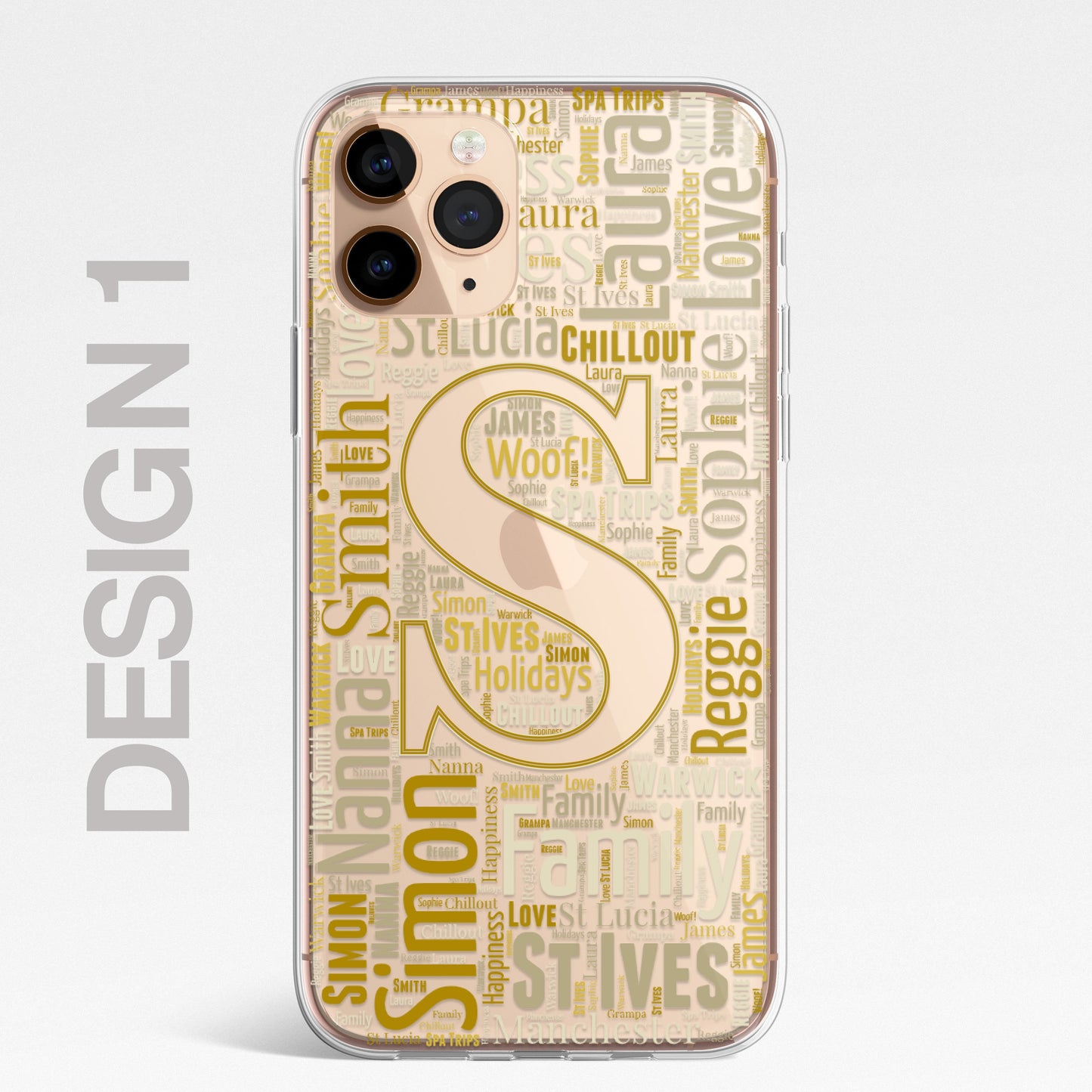 Personalised Initials Custom Silicone CLEAR Phone Case Cover Monogram Word Art Pretty Gold iPhone 11 12 XS XR Plus Pro Samsung Galaxy