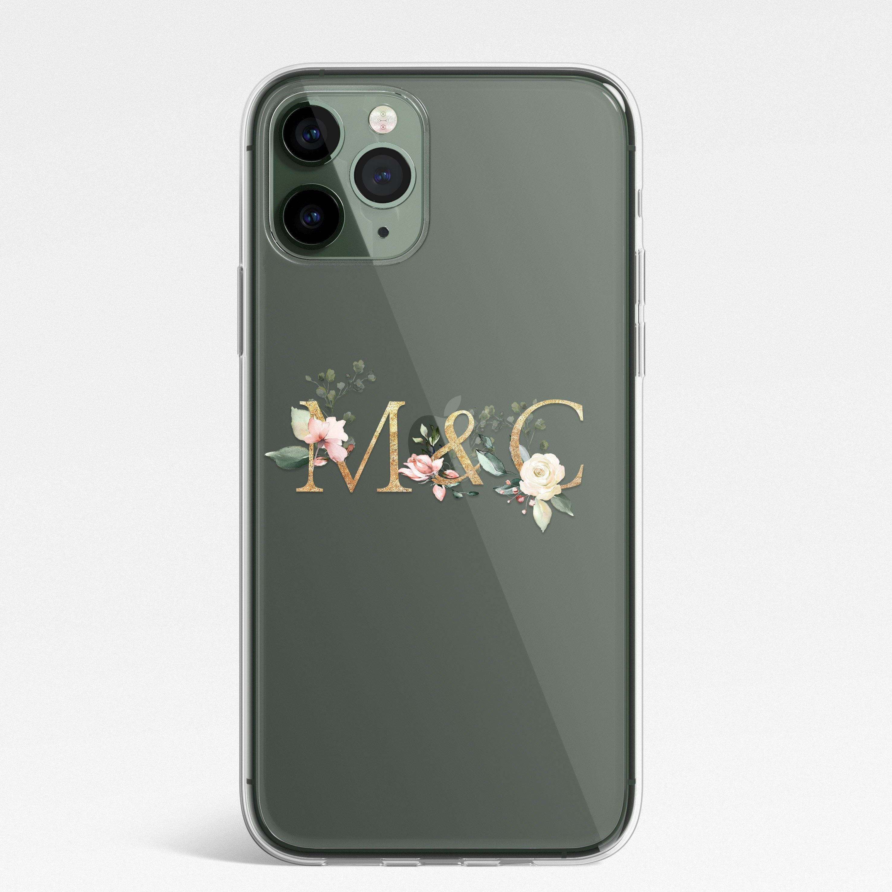 Personalised Floral Monogram Custom CLEAR Phone Case Cover for iPhone 14 13 12