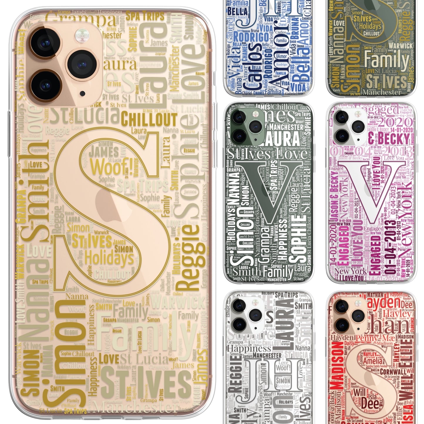 Personalised Initials Custom Silicone CLEAR Phone Case Cover Monogram Word Art Pretty Gold iPhone 11 12 XS XR Plus Pro Samsung Galaxy