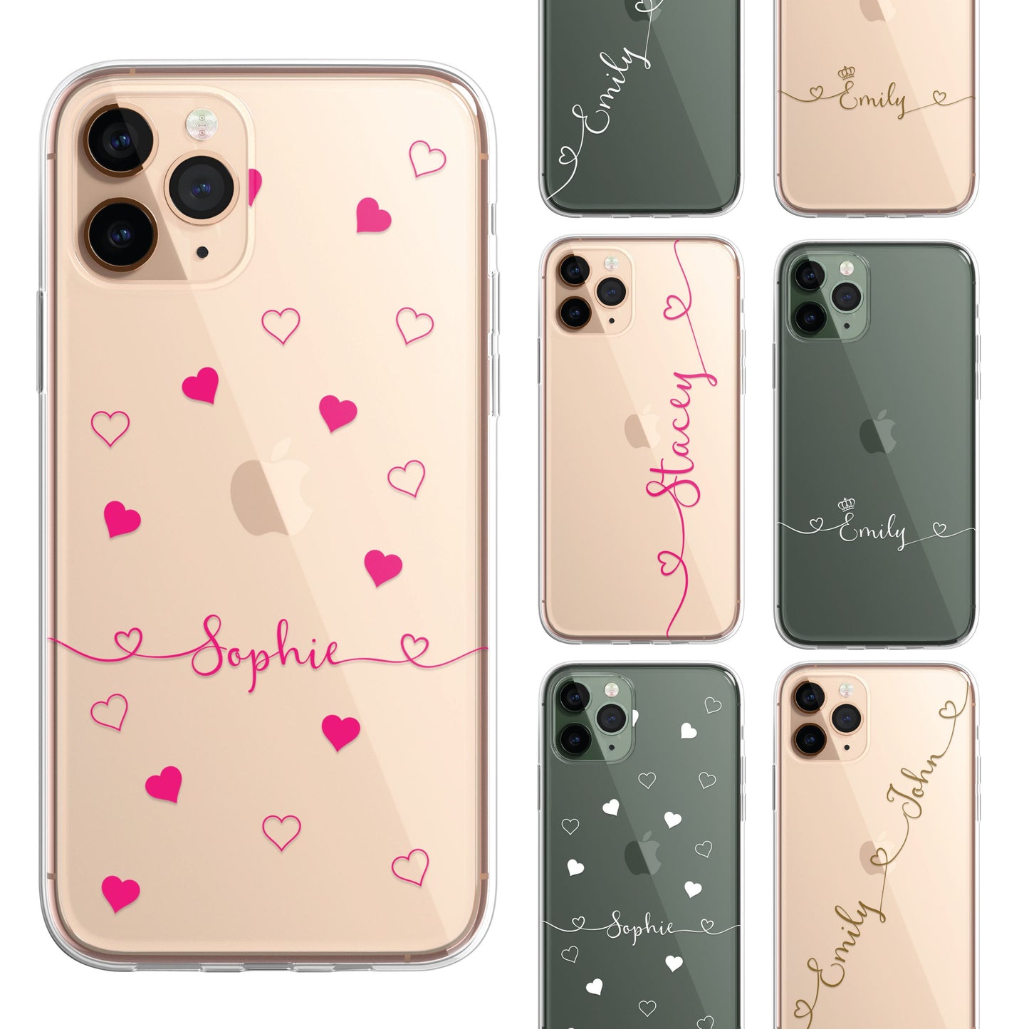 iPhone Case Personalised Heart Script Custom Silicone CLEAR Phone Cover Cursive Pretty for iPhone and Samsung