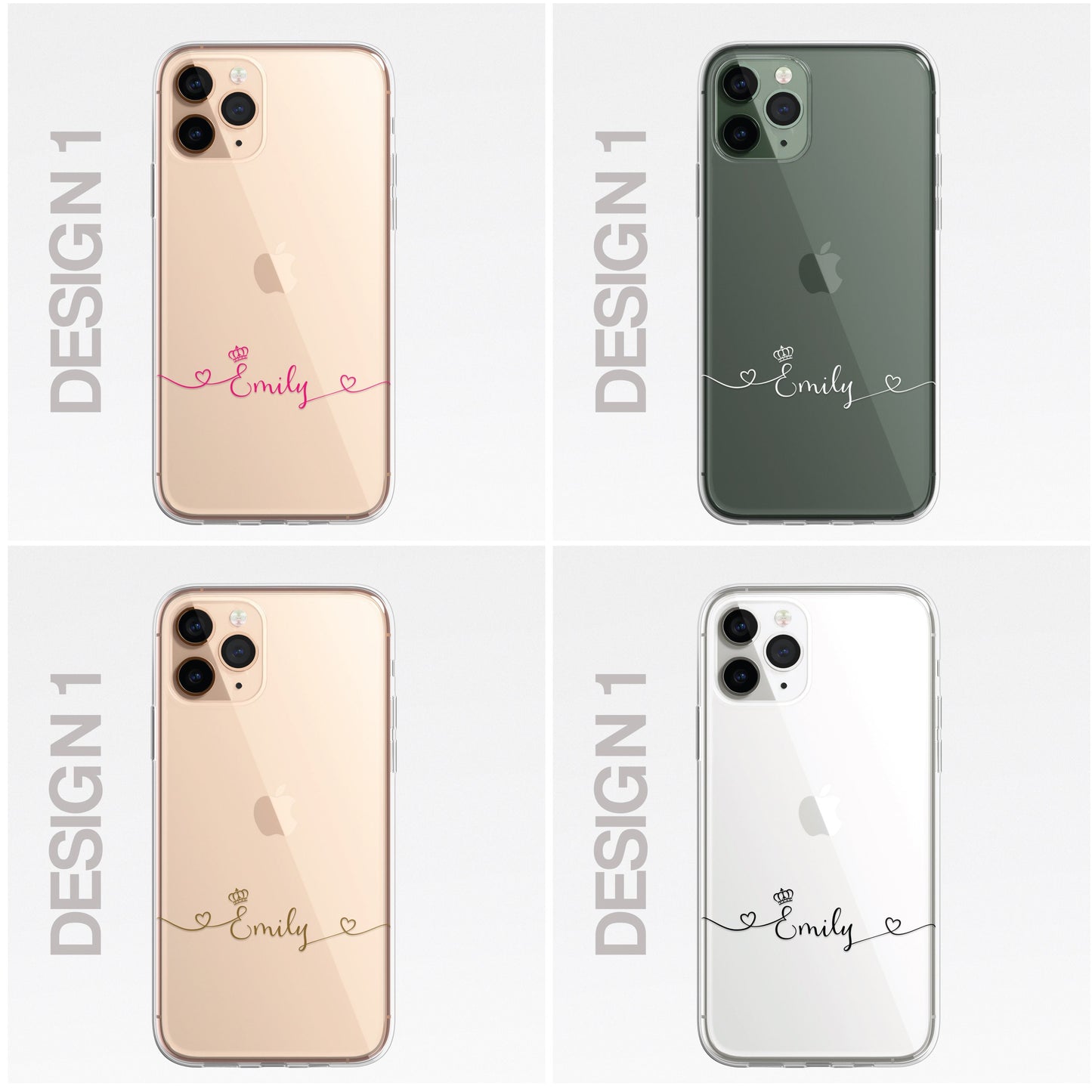 iPhone Case Personalised Heart Script Custom Silicone CLEAR Phone Cover Cursive Pretty for iPhone and Samsung