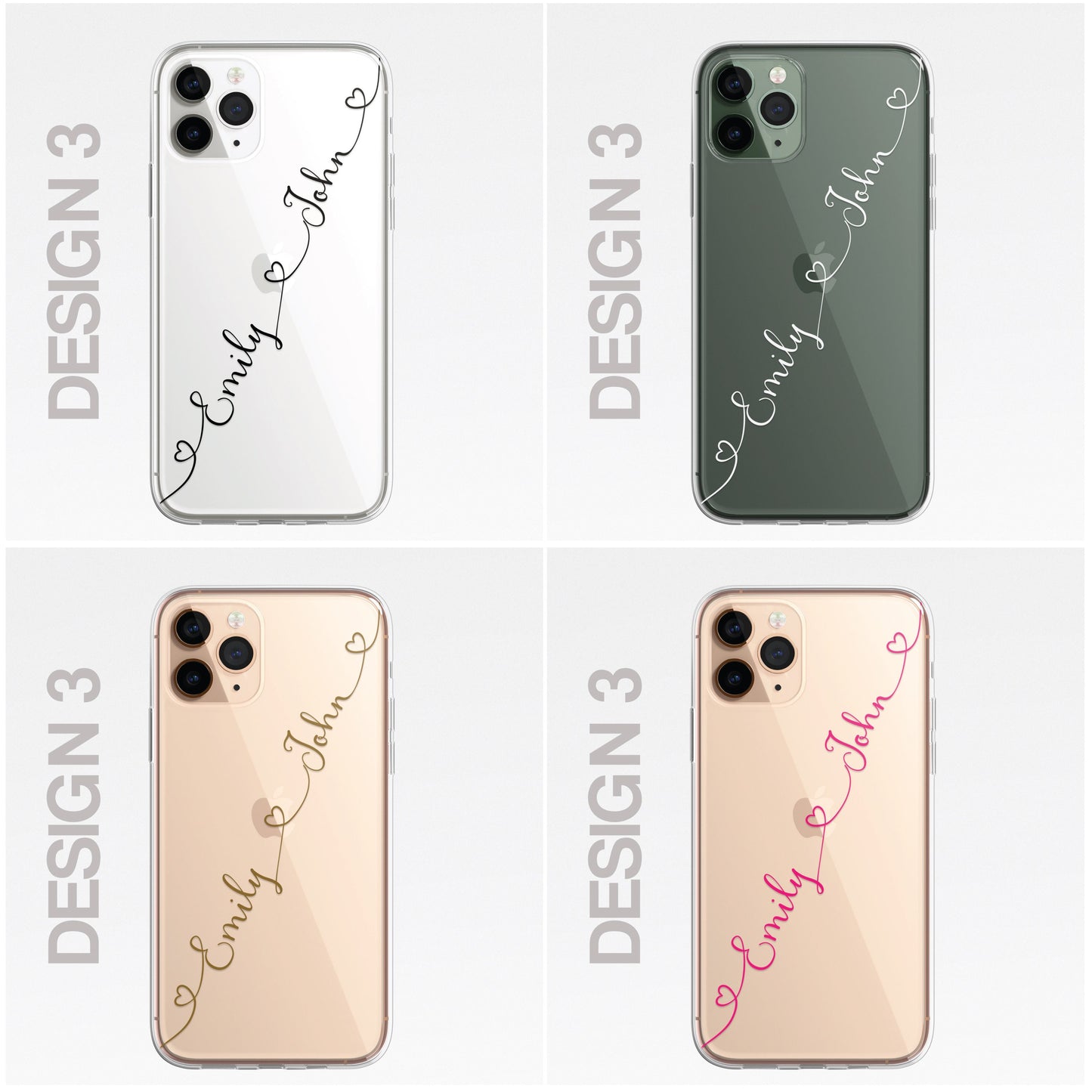 iPhone Case Personalised Heart Script Custom Silicone CLEAR Phone Cover Cursive Pretty for iPhone and Samsung