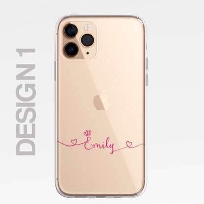 iPhone Case Personalised Heart Script Custom Silicone CLEAR Phone Cover Cursive Pretty for iPhone and Samsung