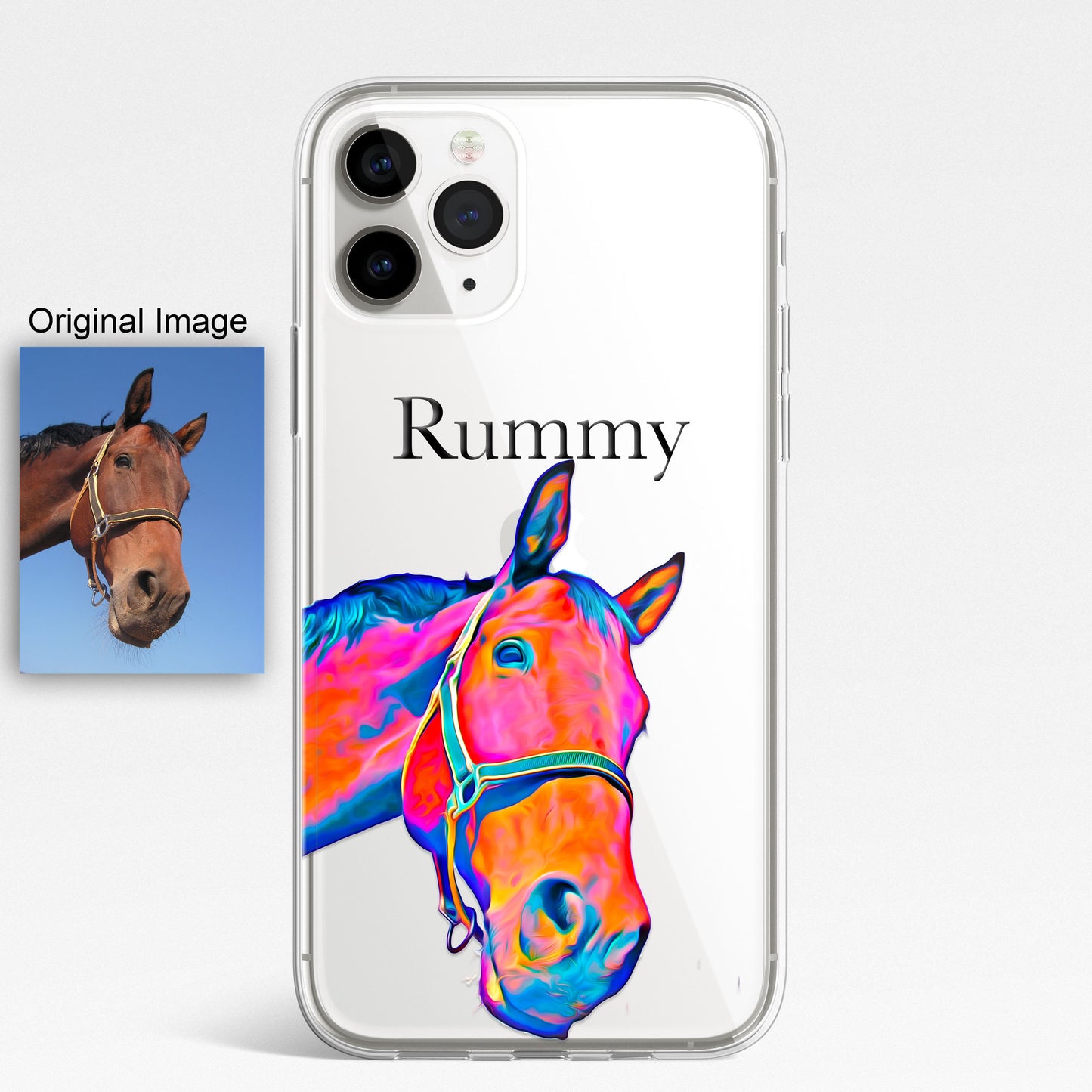 PET Painting Portrait Dog Cat Horse Animal Personalised Phone Case Custom Photo CLEAR Cover for iPhone & Samsung Galaxy