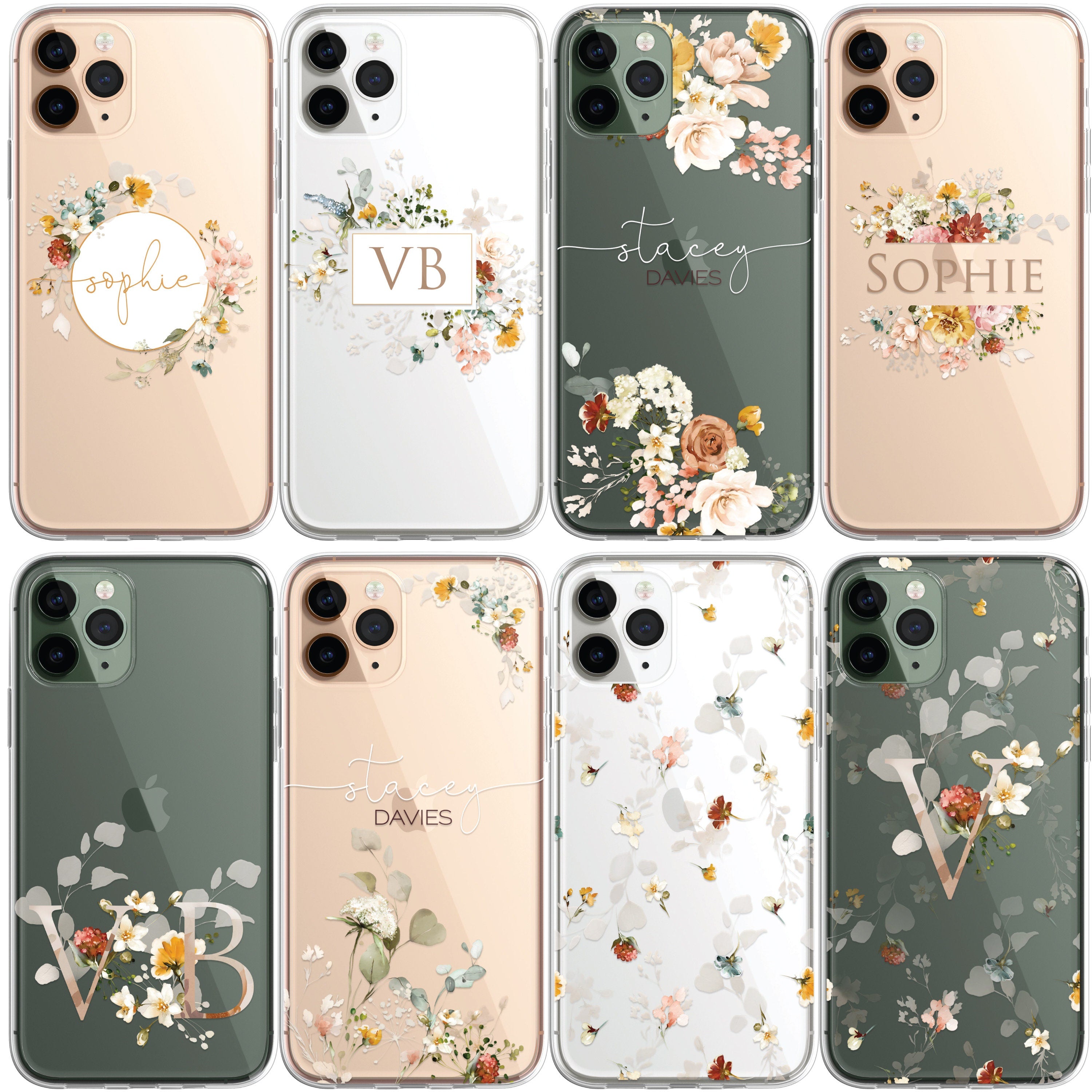 Personalised FLORAL2 Custom CLEAR Phone Case Cover Flowers Gold