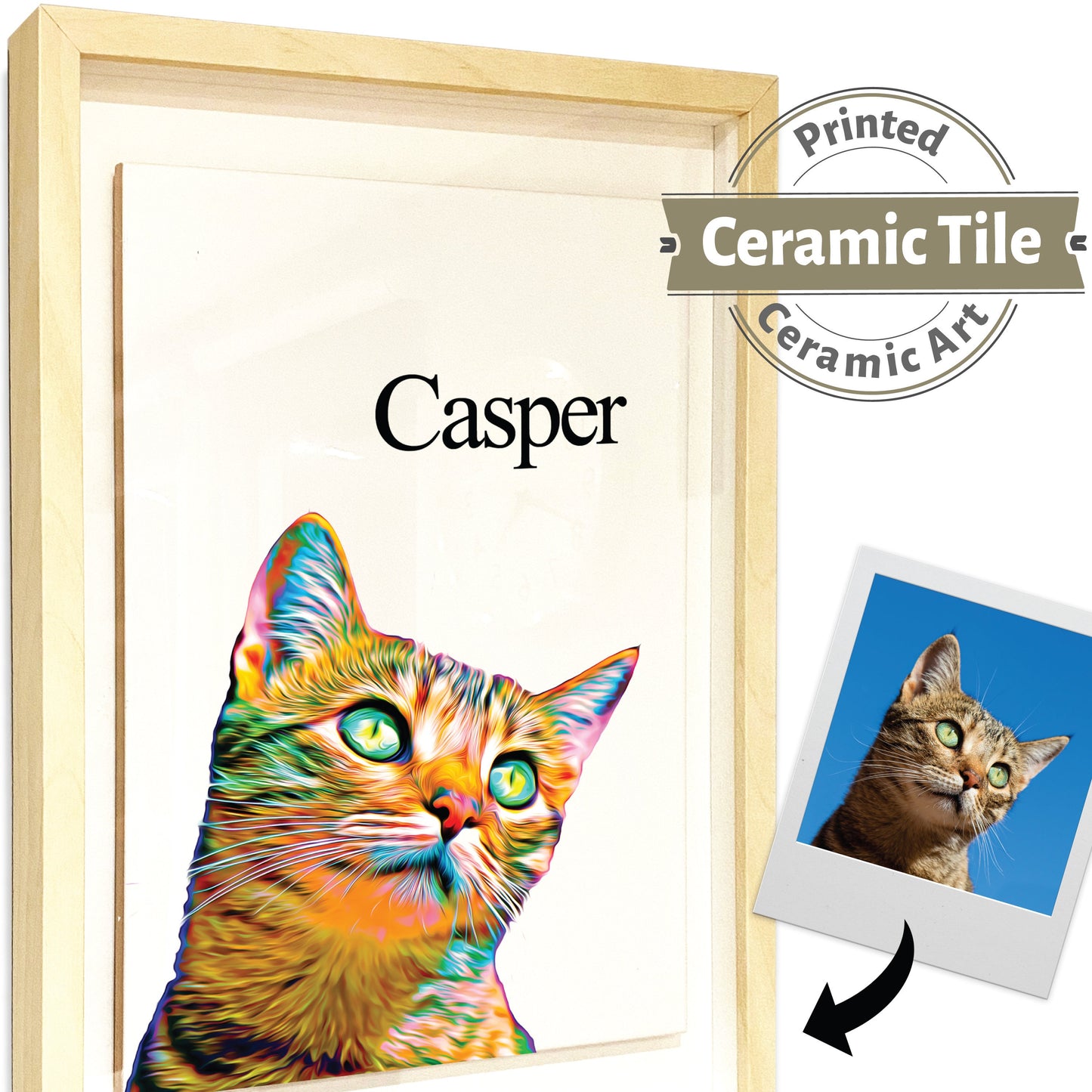 Pet Portrait Personalised Print CERAMIC TILE Custom Artwork Brush Painting Picture Framed Tile Ceramic Art - Pet Dog Cat Horse Animal