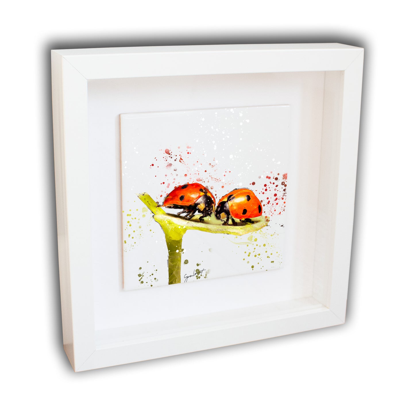 Ladybird Portrait Brush Splatter Style Artwork - Framed CERAMIC TILE Art