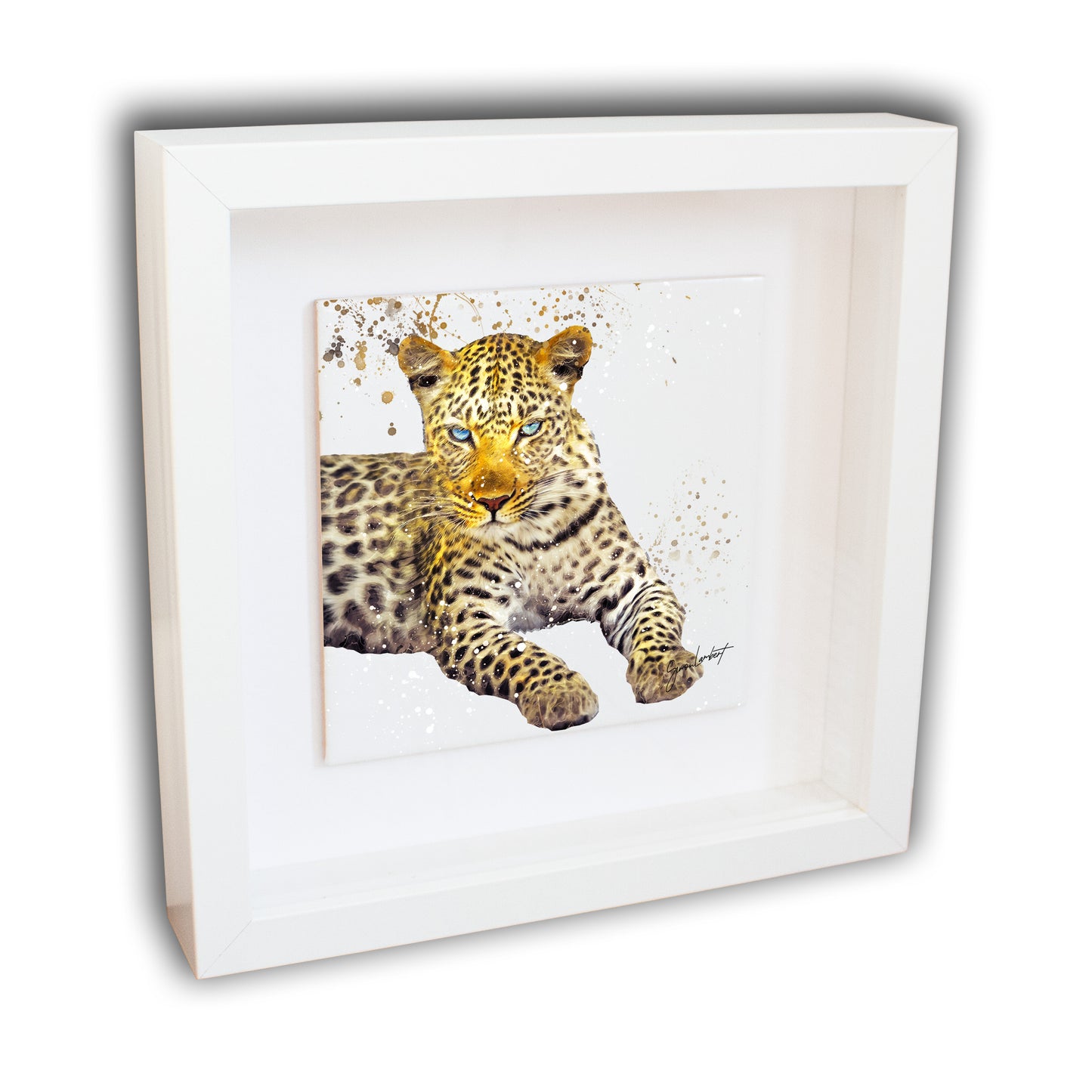 Leopard Portrait Brush Splatter Style Artwork - Framed CERAMIC TILE Art