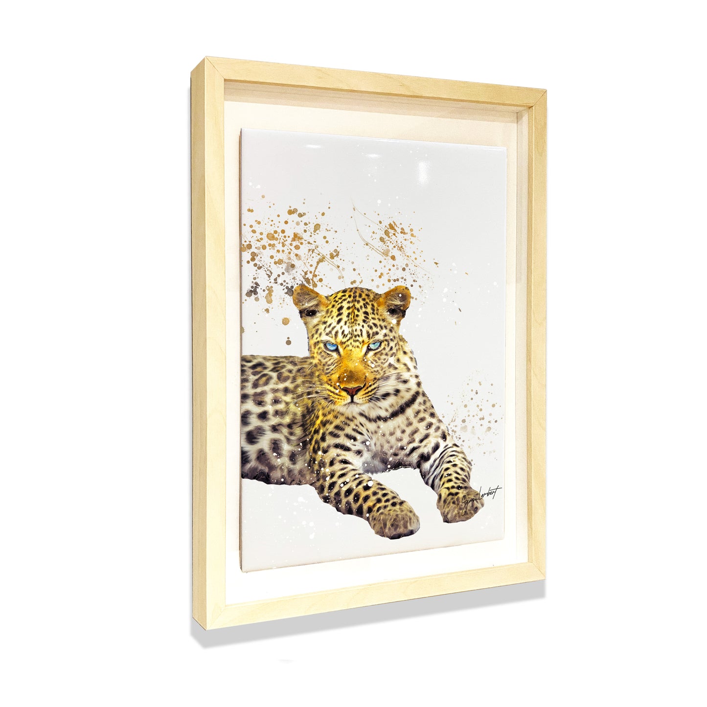 Leopard Portrait Brush Splatter Style Artwork - Framed CERAMIC TILE Art