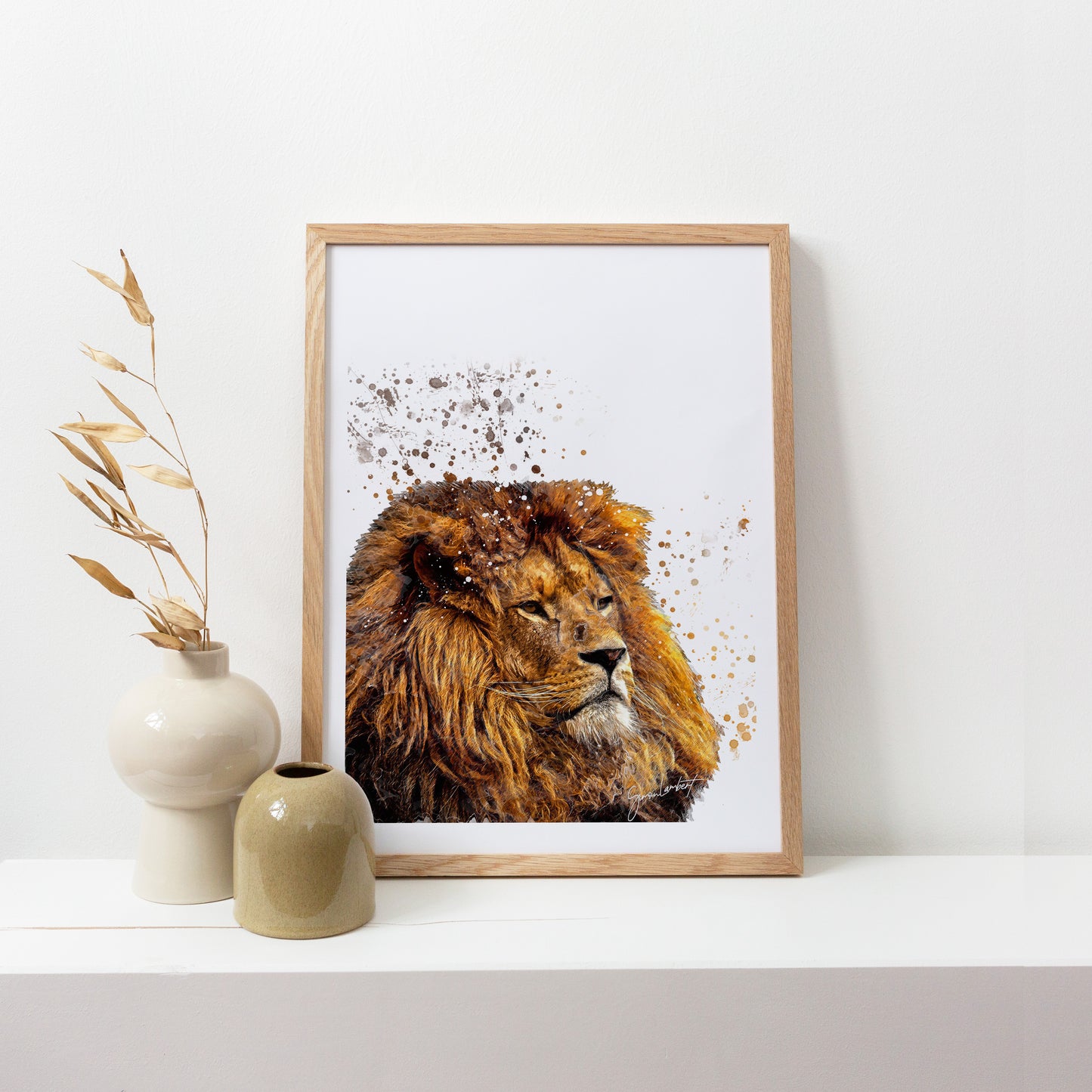 Lion Portrait Splatter Style Artwork Fine Art Print (Unframed)