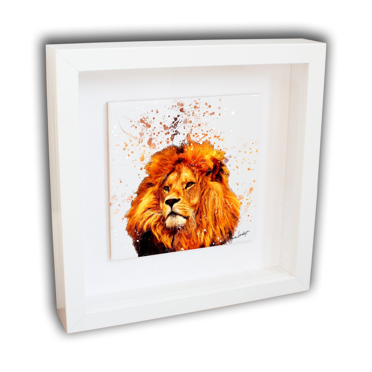 Lion Portrait Brush Splatter Style Artwork - Framed CERAMIC TILE Art