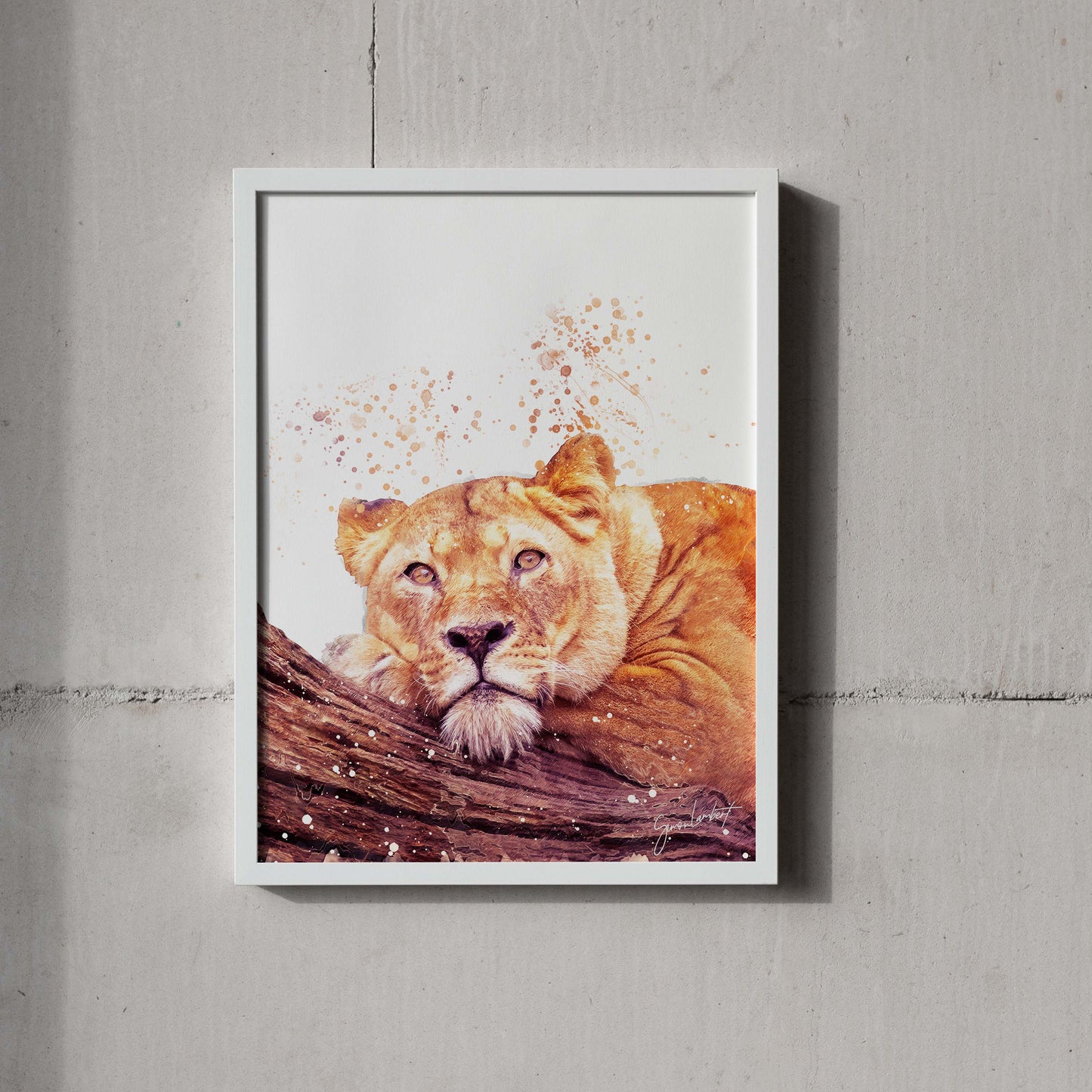 Lioness Portrait Splatter Style Artwork Fine Art Print (Unframed)