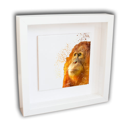 Orangutan Portrait Brush Splatter Style Artwork - Framed CERAMIC TILE Art