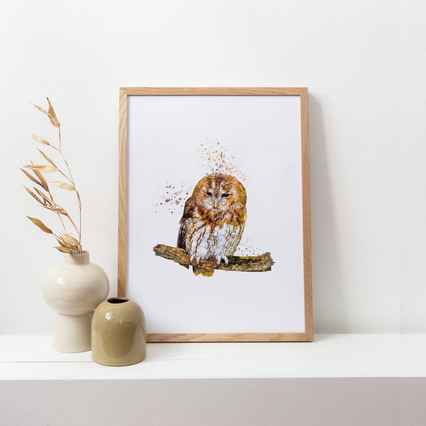 Owl Portrait Splatter Style Artwork Fine Art Print (Unframed)