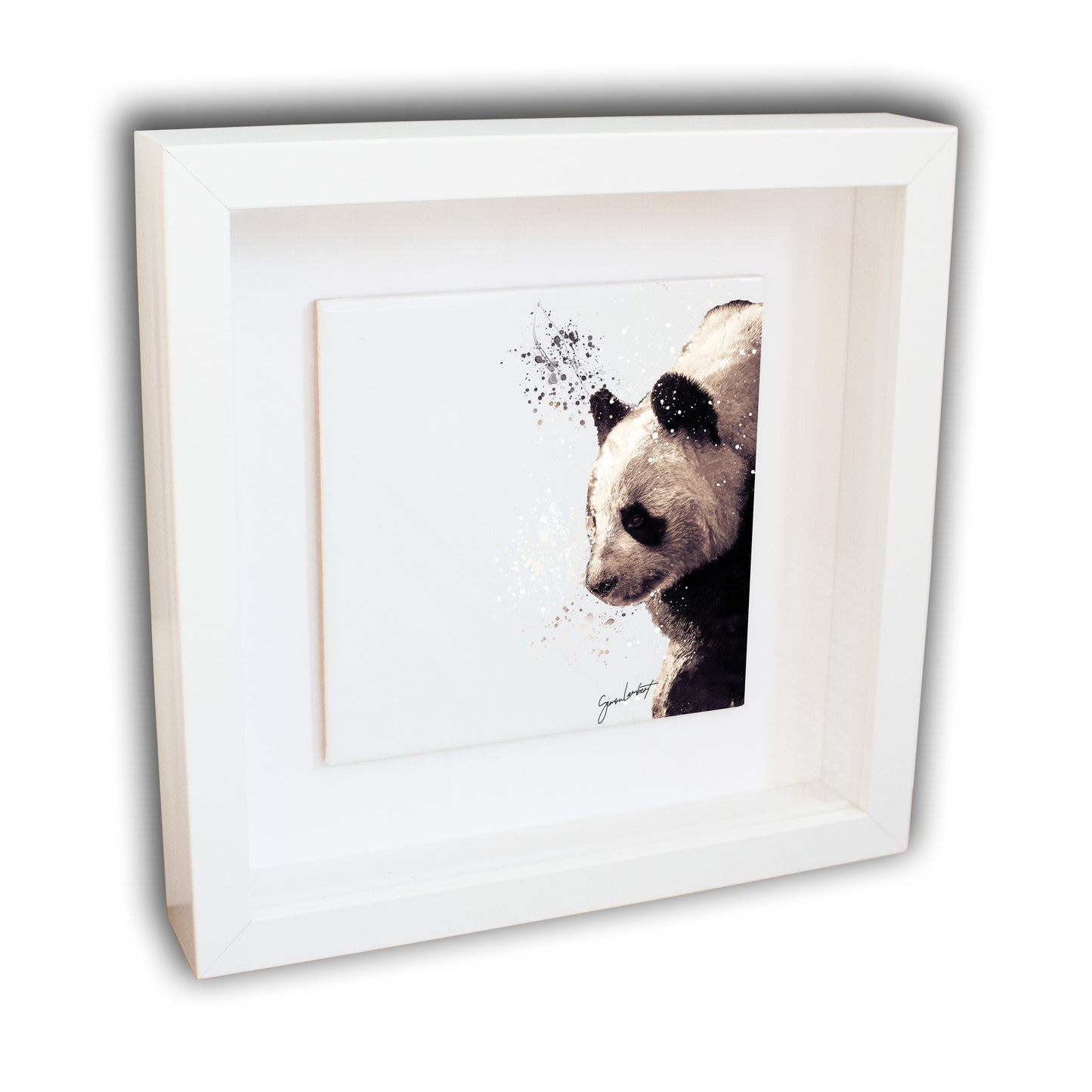 Panda Portrait Brush Splatter Style Artwork - Framed CERAMIC TILE Art