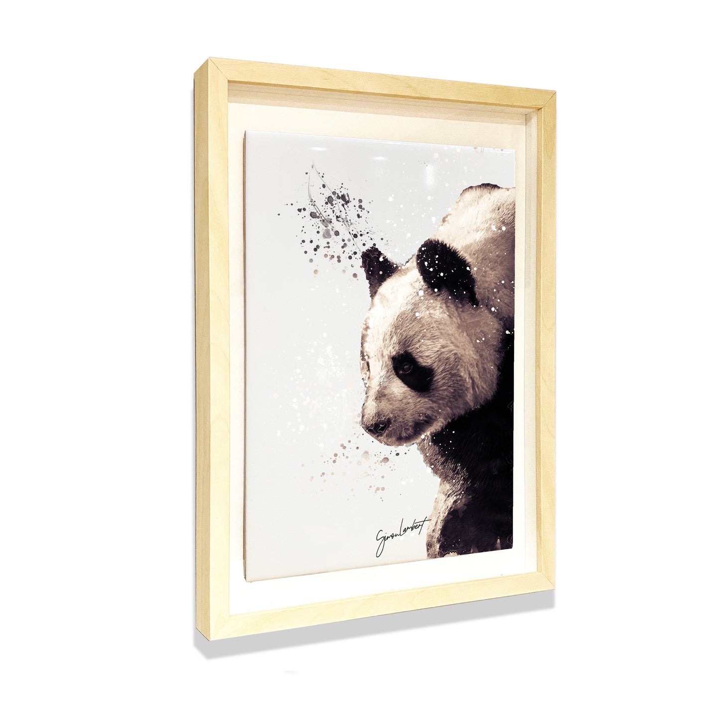Panda Portrait Brush Splatter Style Artwork - Framed CERAMIC TILE Art