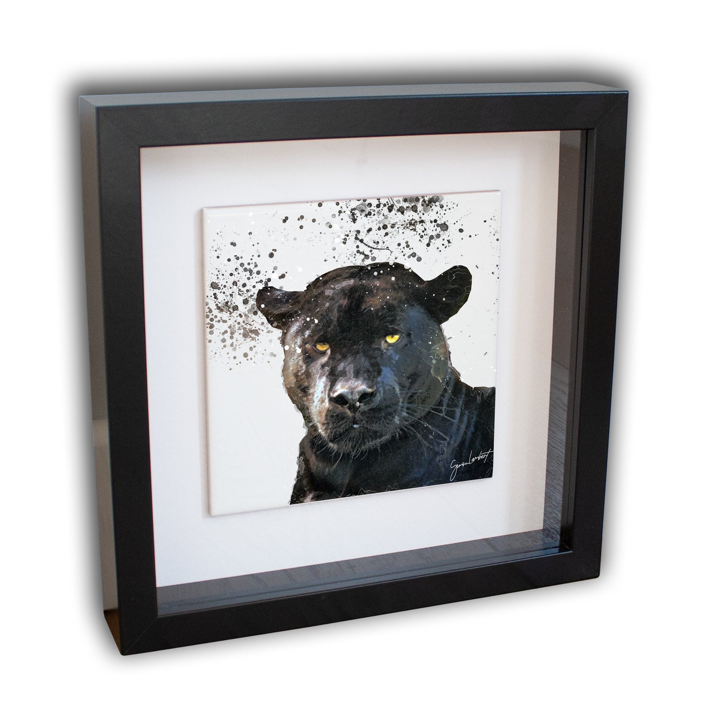 Panther Portrait Brush Splatter Style Artwork - Framed CERAMIC TILE Art
