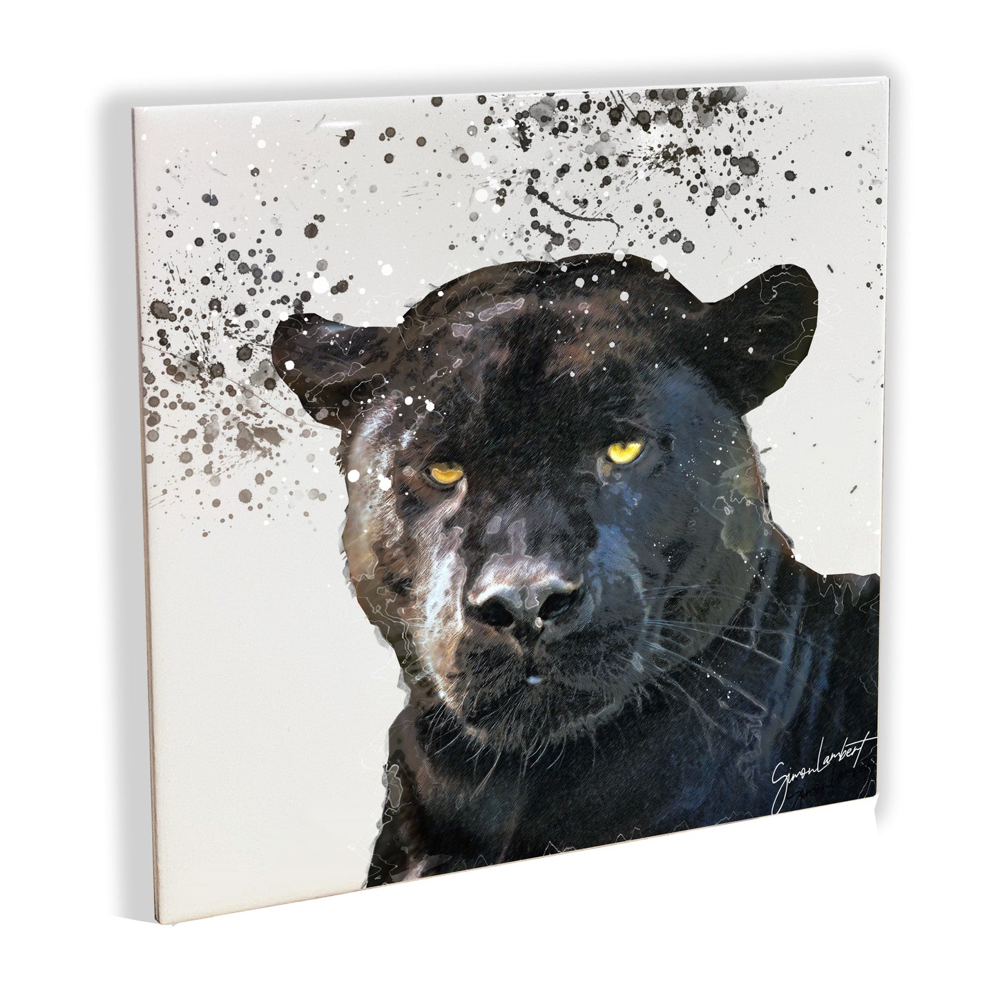 Panther Portrait Brush Splatter Style Artwork - Framed CERAMIC TILE Art
