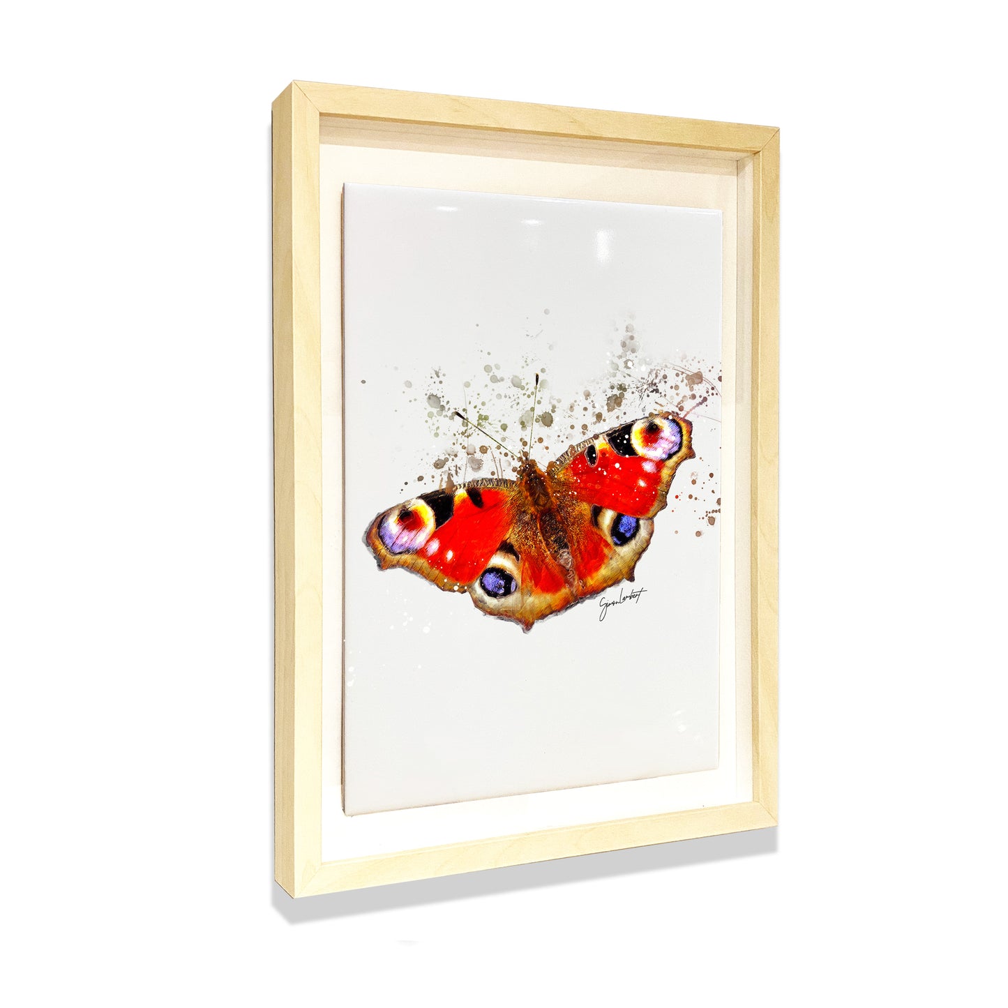 Peacock Butterfly Portrait Brush Splatter Style Artwork - Framed CERAMIC TILE Art