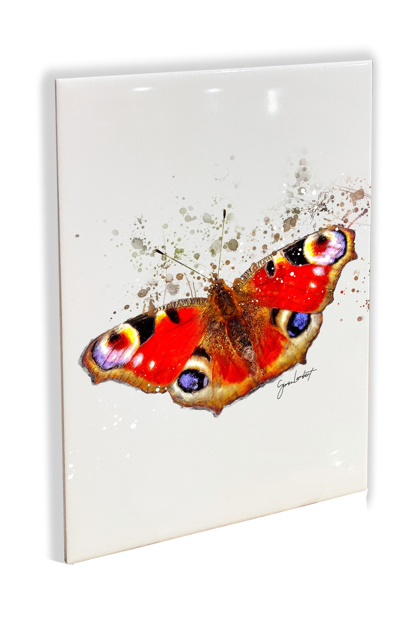 Peacock Butterfly Portrait Brush Splatter Style Artwork - Framed CERAMIC TILE Art