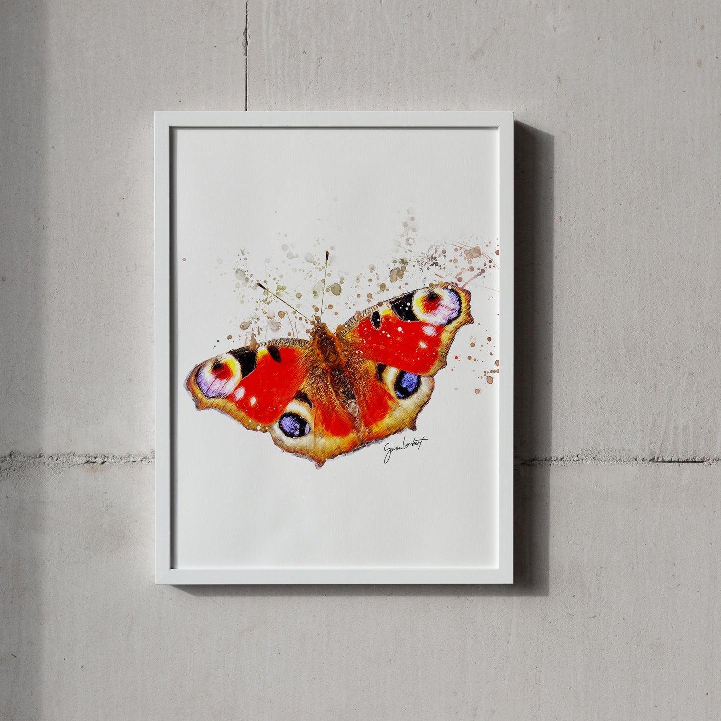 Peacock Butterfly Portrait Splatter Style Artwork Fine Art Print (Unframed)