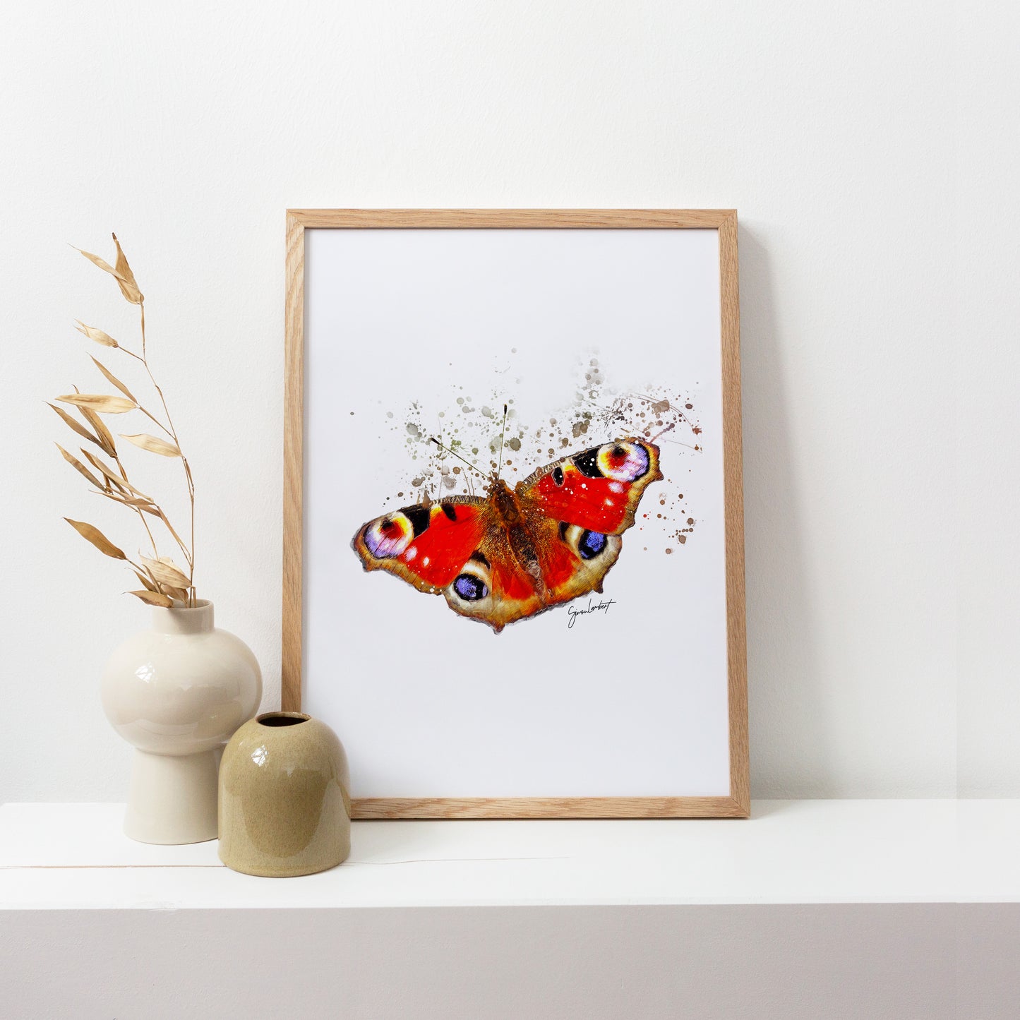 Peacock Butterfly Portrait Splatter Style Artwork Fine Art Print (Unframed)