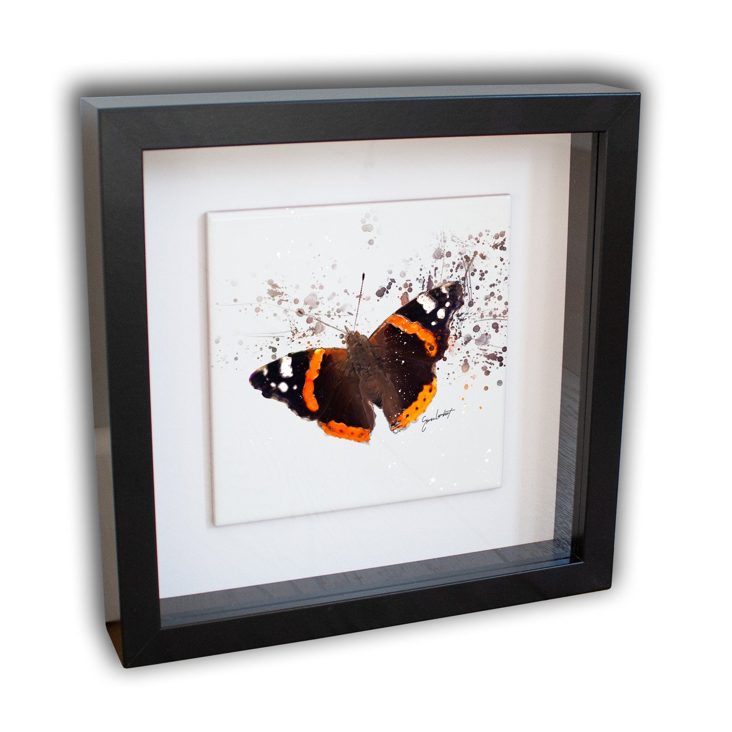 Red Admiral Butterfly Portrait Brush Splatter Style Artwork - Framed CERAMIC TILE Art