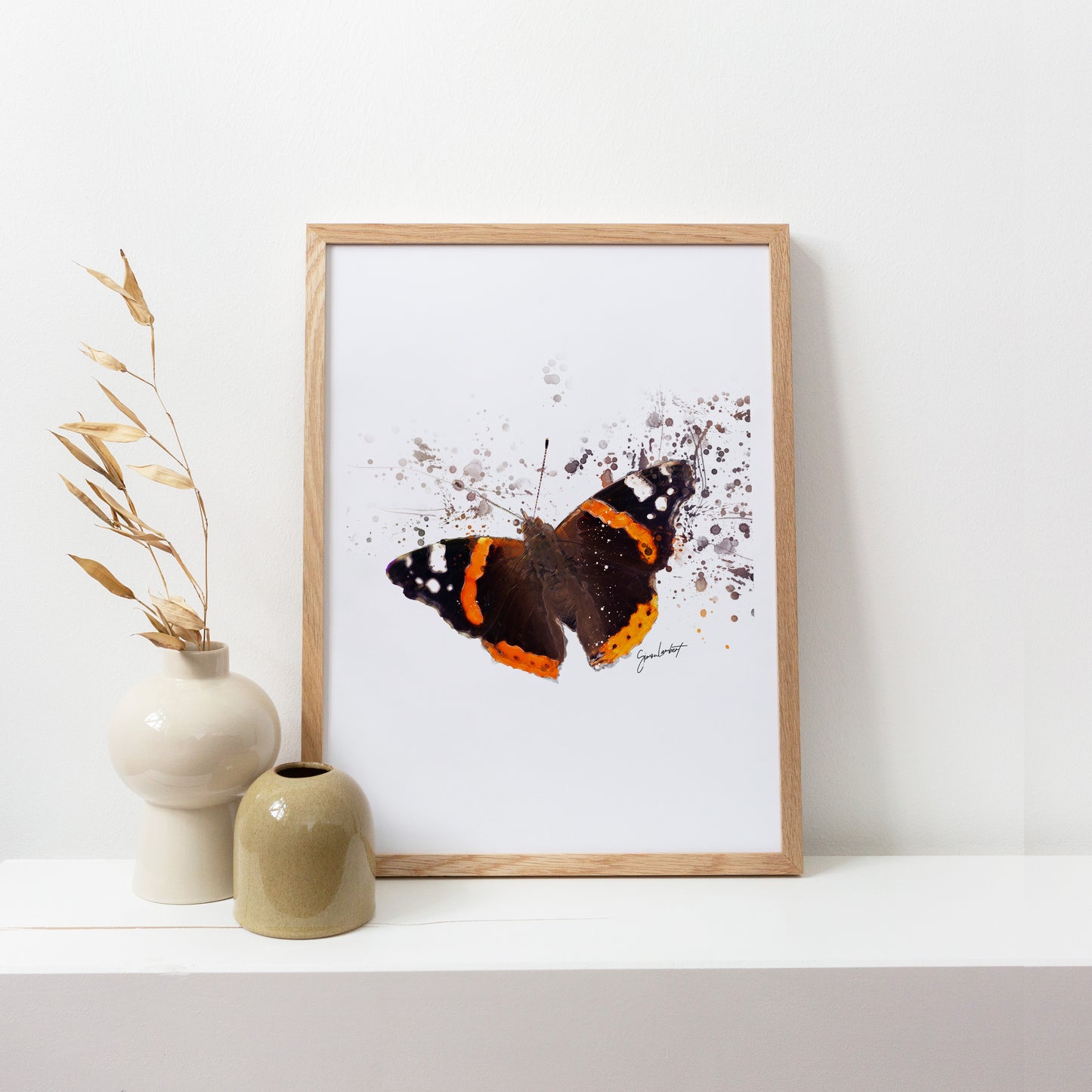 Red Admiral Butterfly Portrait Splatter Style Artwork Fine Art Print (Unframed)