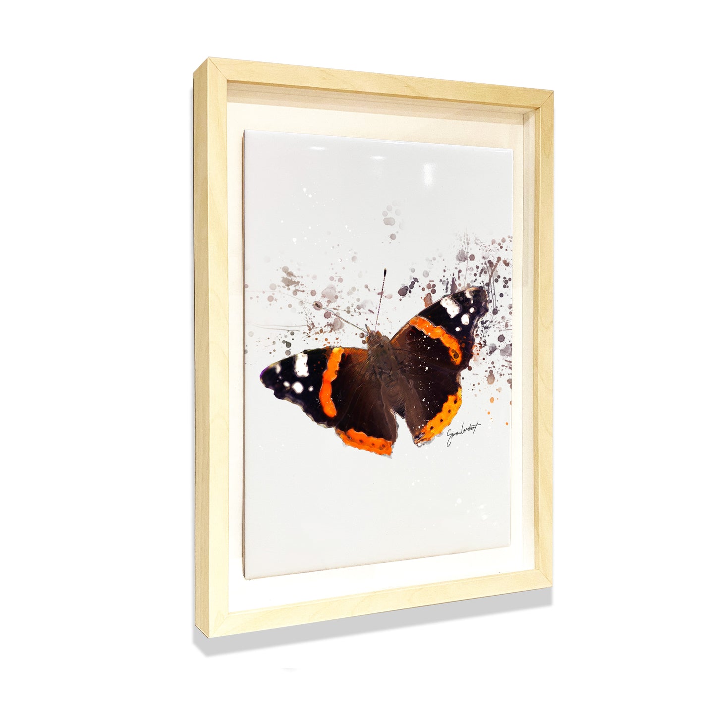 Red Admiral Butterfly Portrait Brush Splatter Style Artwork - Framed CERAMIC TILE Art