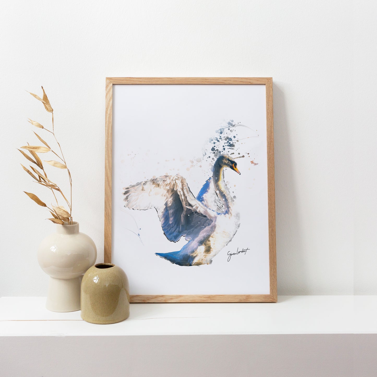 Swan Portrait Splatter Style Artwork Fine Art Print (Unframed)