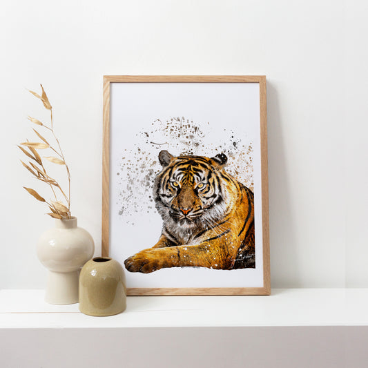 Tiger Portrait Splatter Style Artwork Fine Art Print (Unframed)