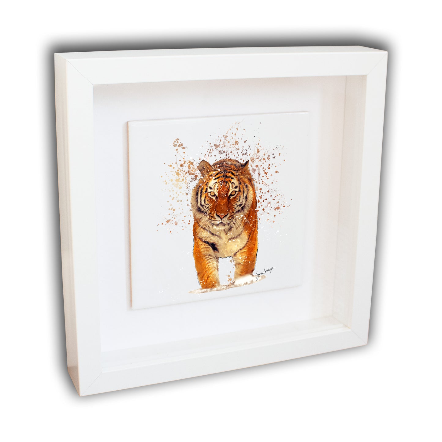 Tiger Portrait Brush Splatter Style Artwork - Framed CERAMIC TILE Art