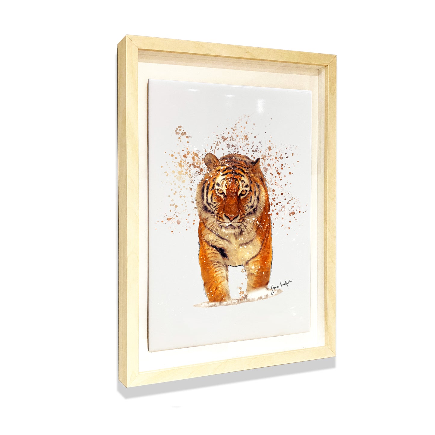 Tiger Portrait Brush Splatter Style Artwork - Framed CERAMIC TILE Art