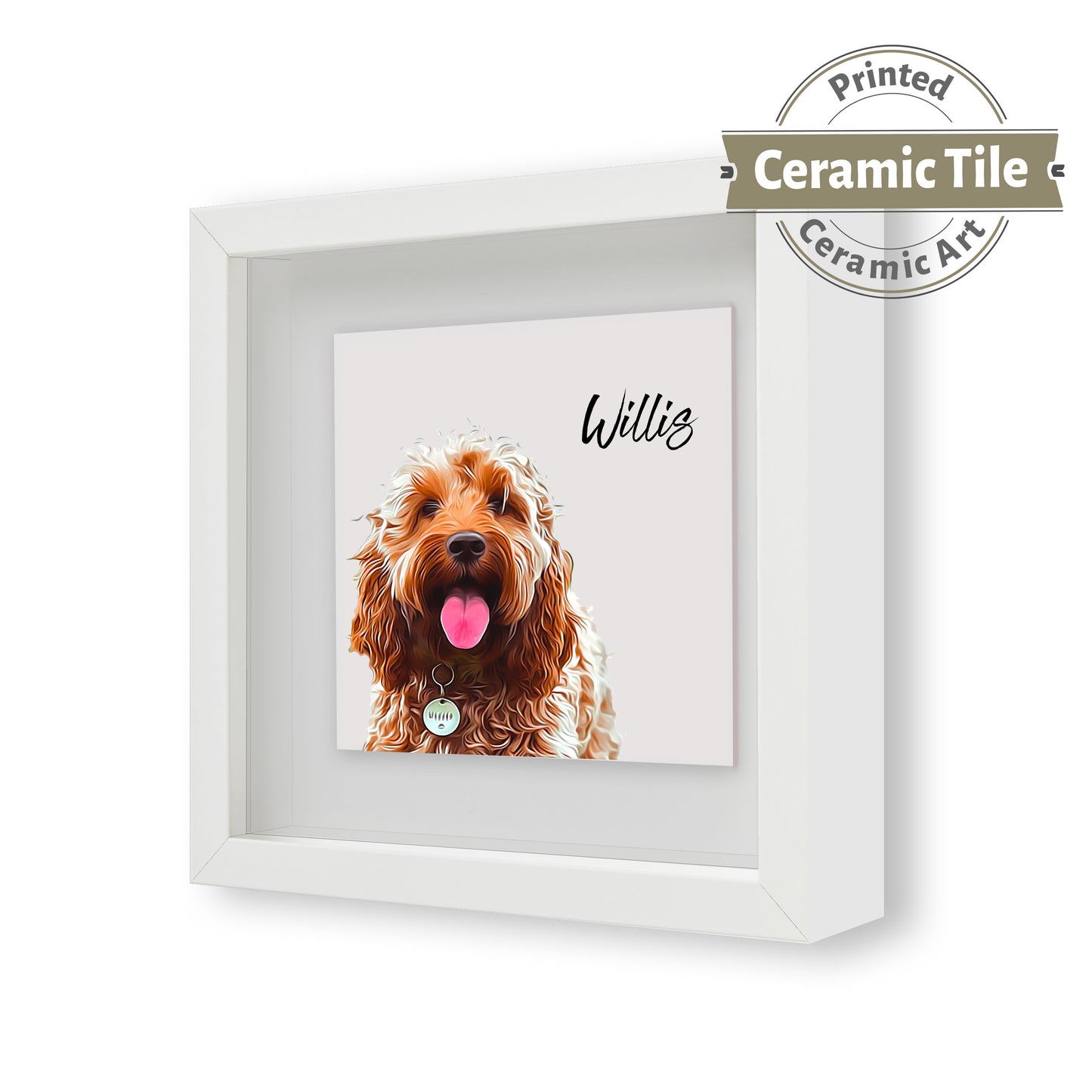 Personalised Pet Dog Cat Brush Portrait Custom Photo Print on Ceramic Tile in Box Frame Gift