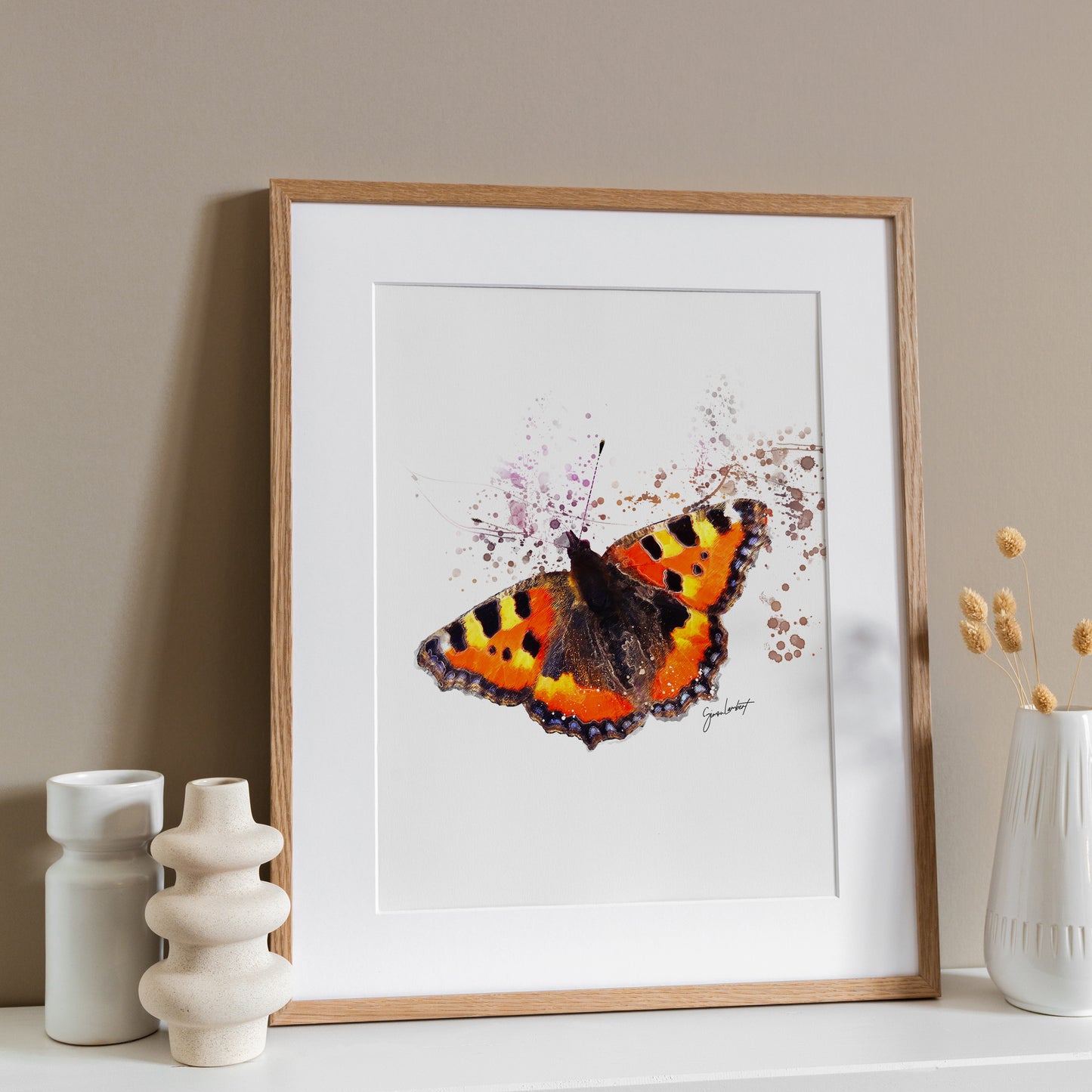 Tortoise Shell Butterfly Portrait Splatter Style Artwork Fine Art Print (Unframed)