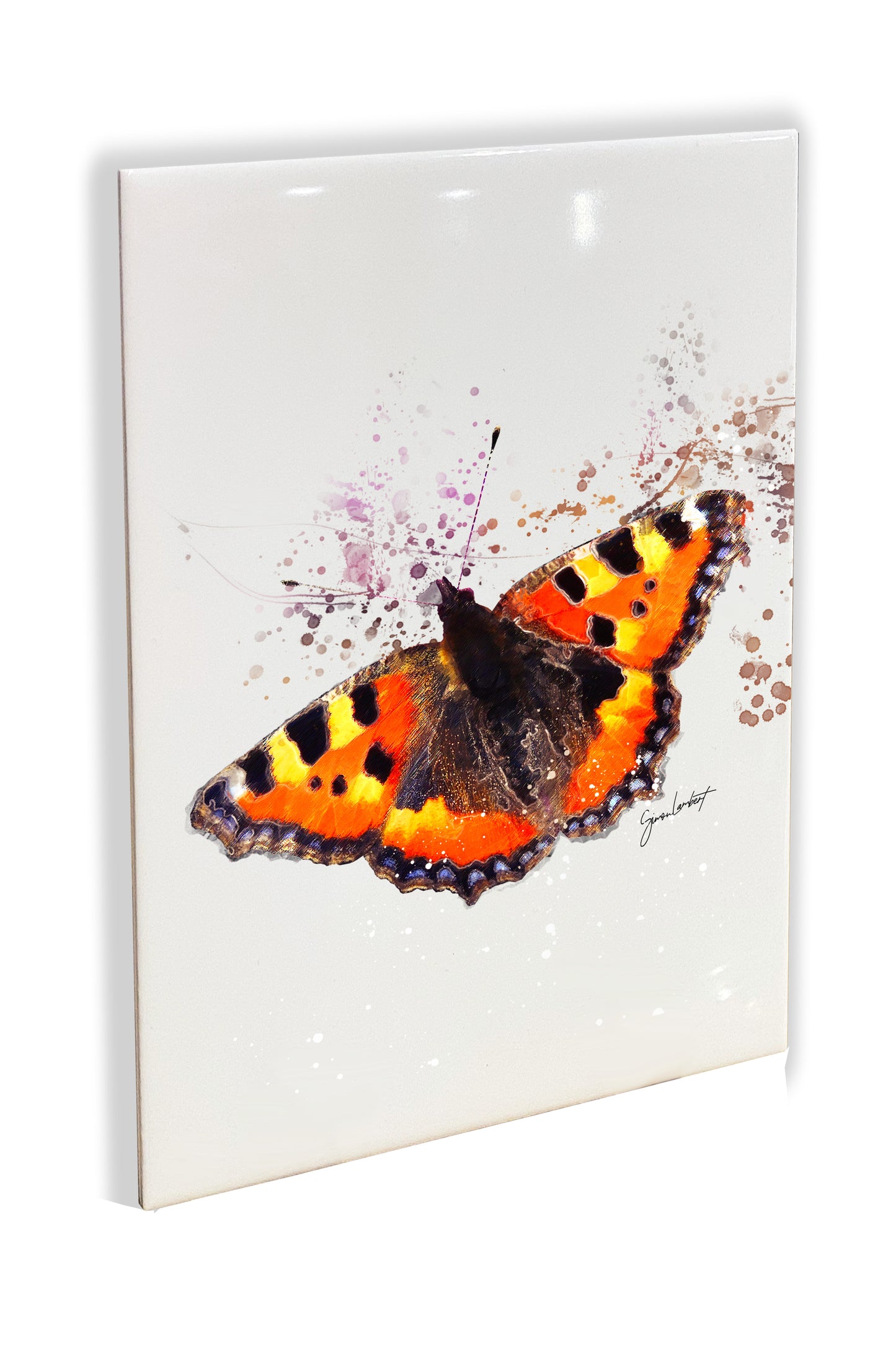 Tortoiseshell Butterfly Portrait Brush Splatter Style Artwork - Framed CERAMIC TILE Art