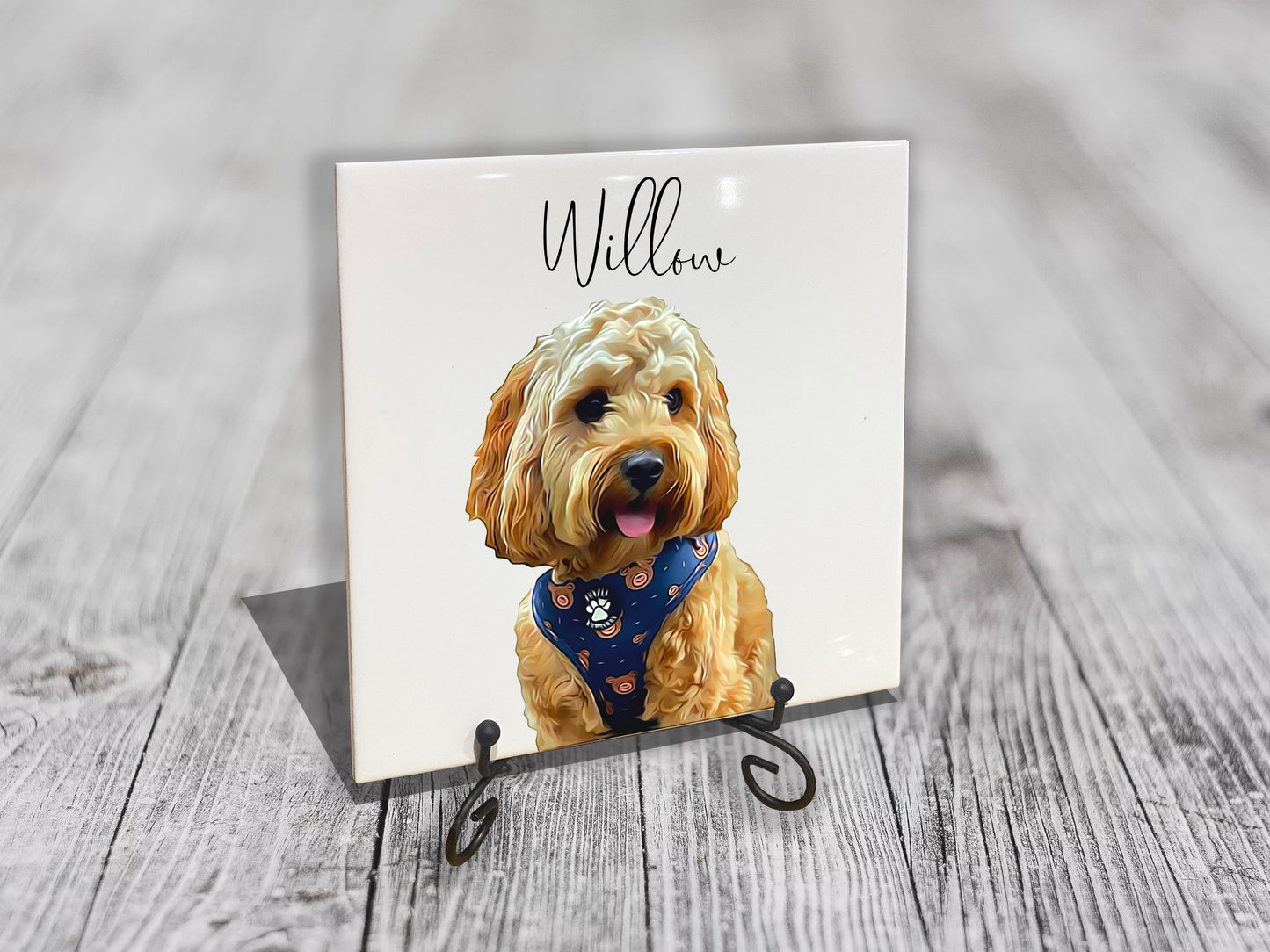 Personalised Pet Portrait on Tile with Stand - Brush Custom Photo Print Dog Cat