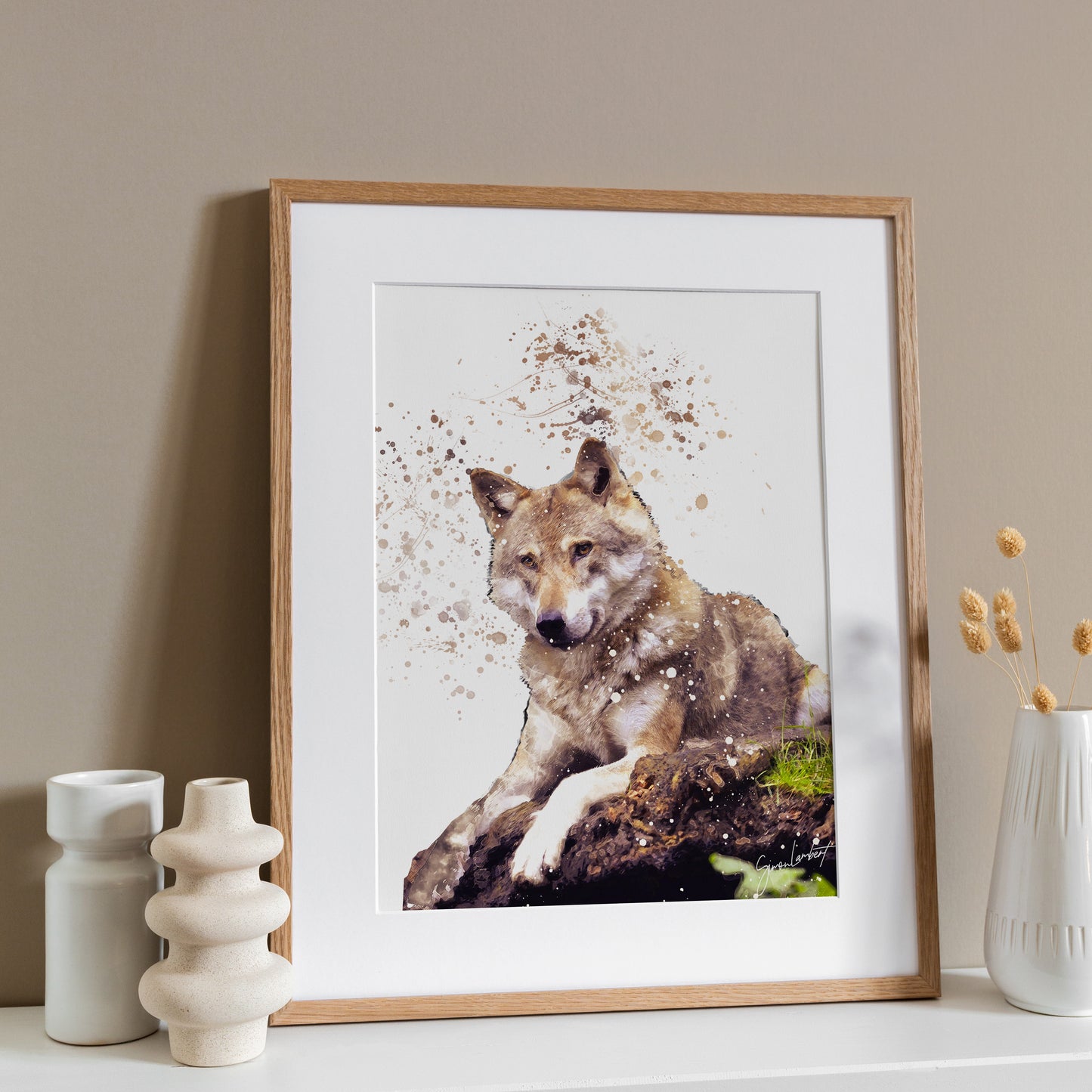 Wolf Portrait Splatter Style Artwork Fine Art Print (Unframed)