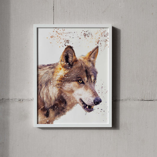Wolf Portrait Splatter Style Artwork Fine Art Print (Unframed)